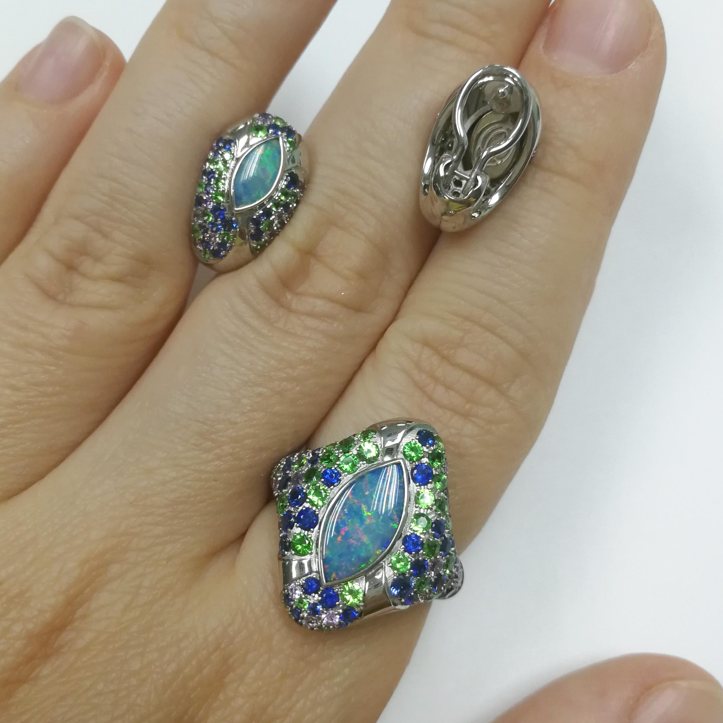 Ópalo Azul Púrpura Zafiros Tsavoritas Blanco Oro 18 Kilates Riviera Suite 3