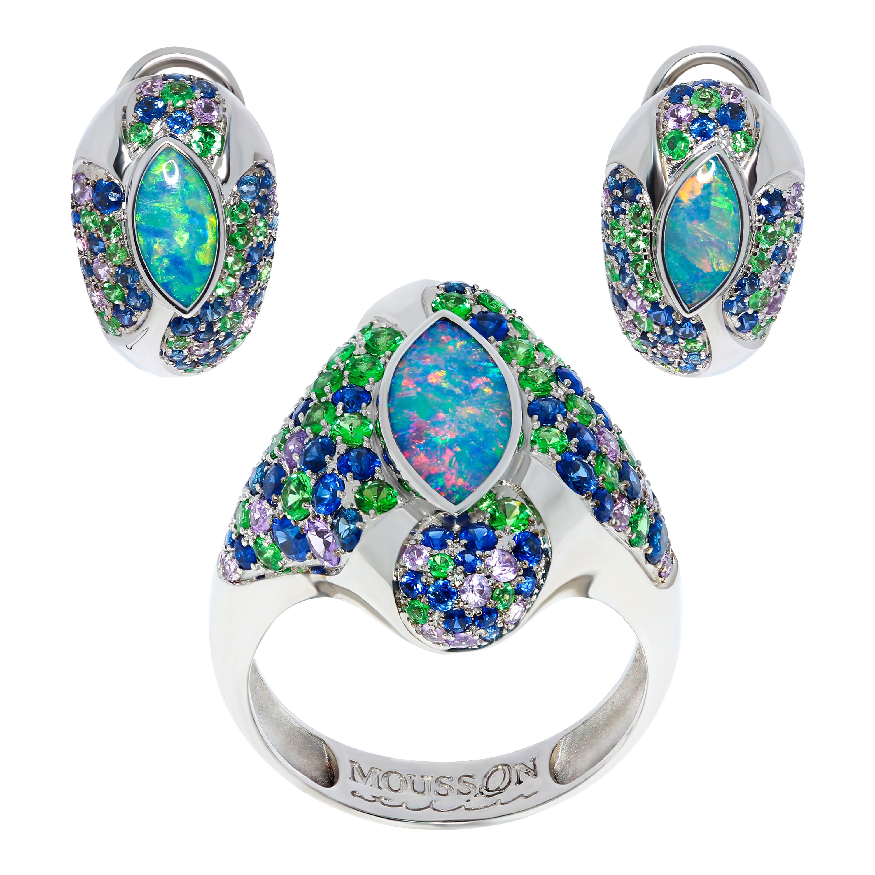 Opal Blue Purple Sapphires Tsavorites White 18 Karat Gold Riviera Suite