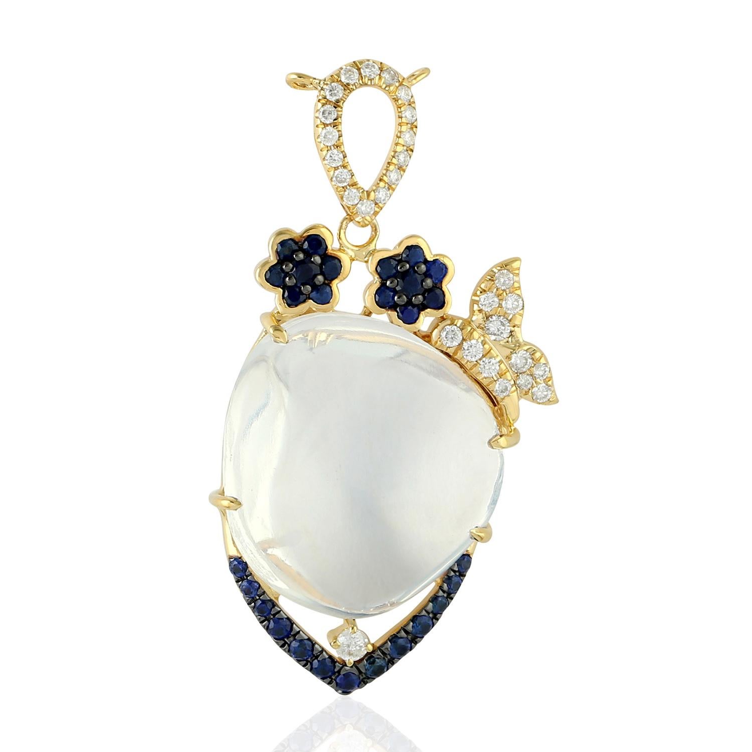 Anhänger-Halskette mit Opal, blauem Saphir und Diamant aus 18 Karat Gold (Moderne) im Angebot