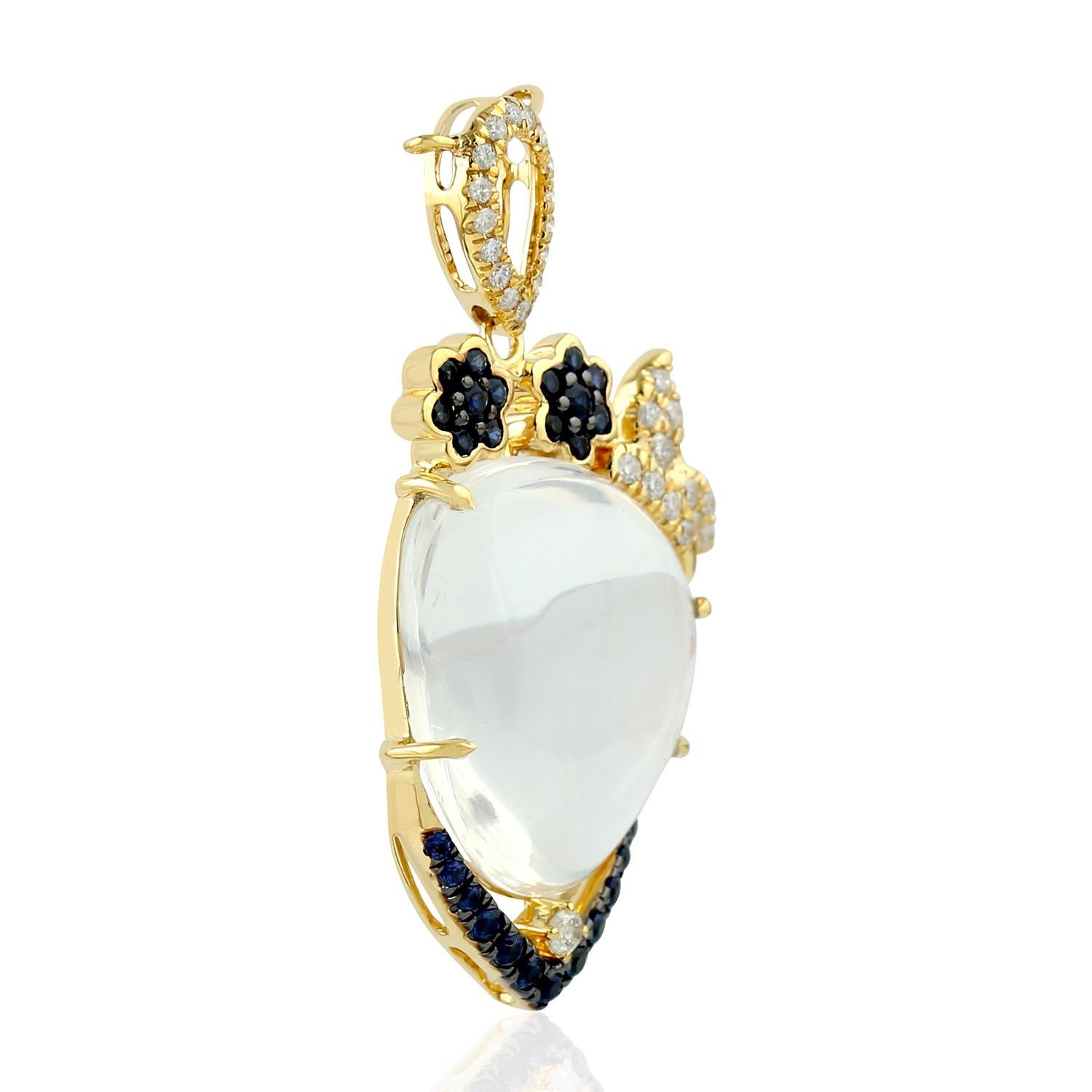Anhänger-Halskette mit Opal, blauem Saphir und Diamant aus 18 Karat Gold (Gemischter Schliff) im Angebot
