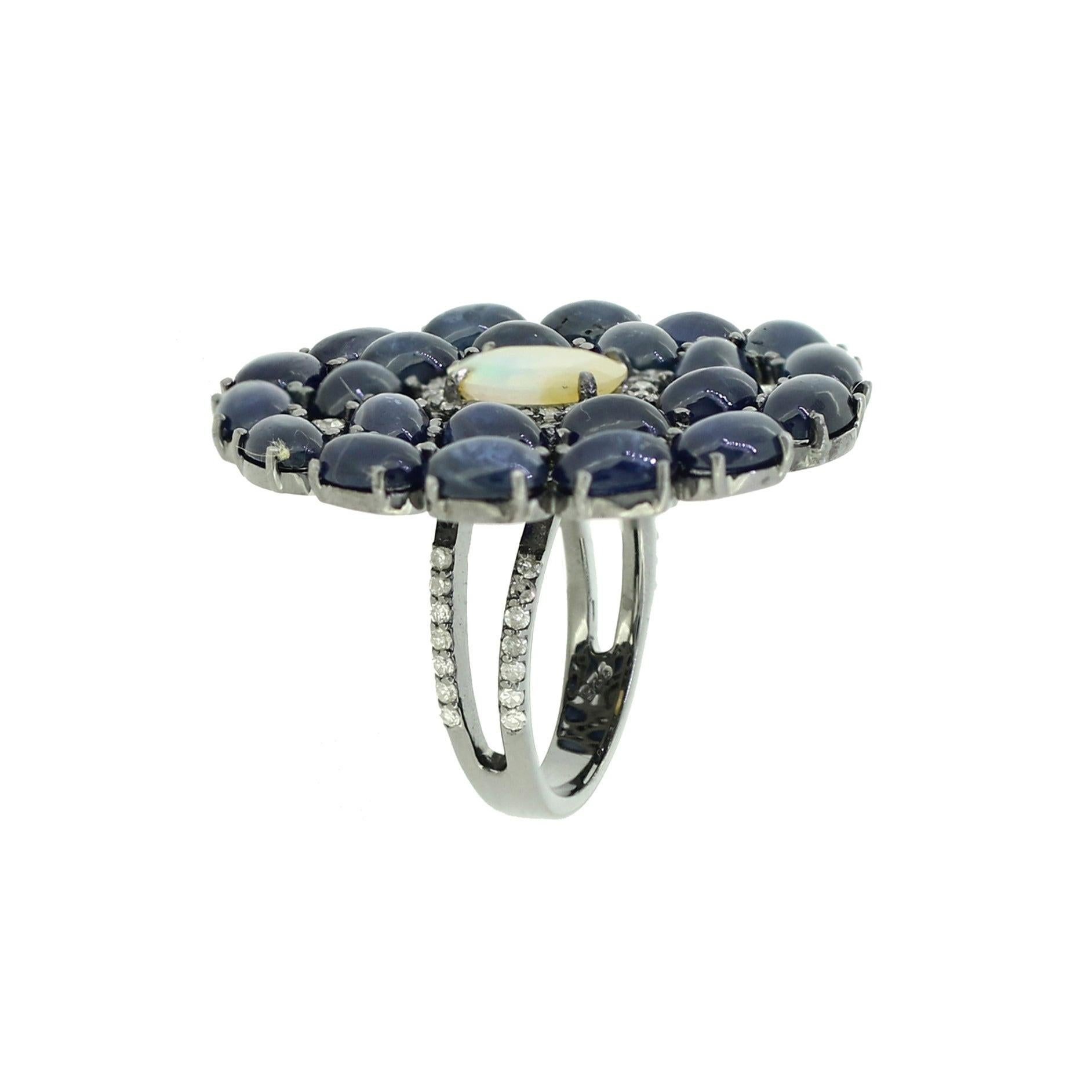 For Sale:  Opal Blue Sapphire Fluid Diamond Ring 2