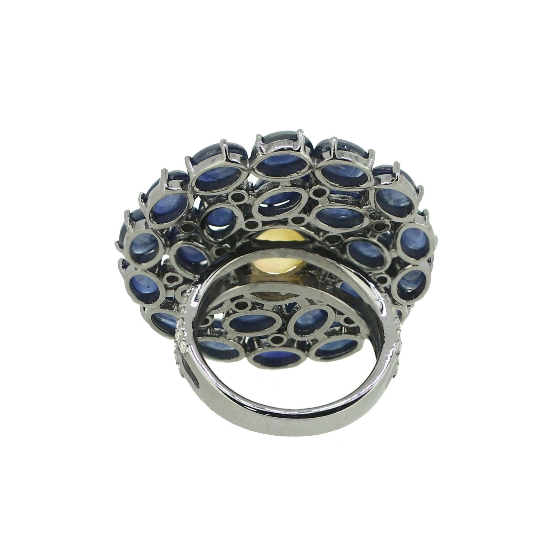 For Sale:  Opal Blue Sapphire Fluid Diamond Ring 3