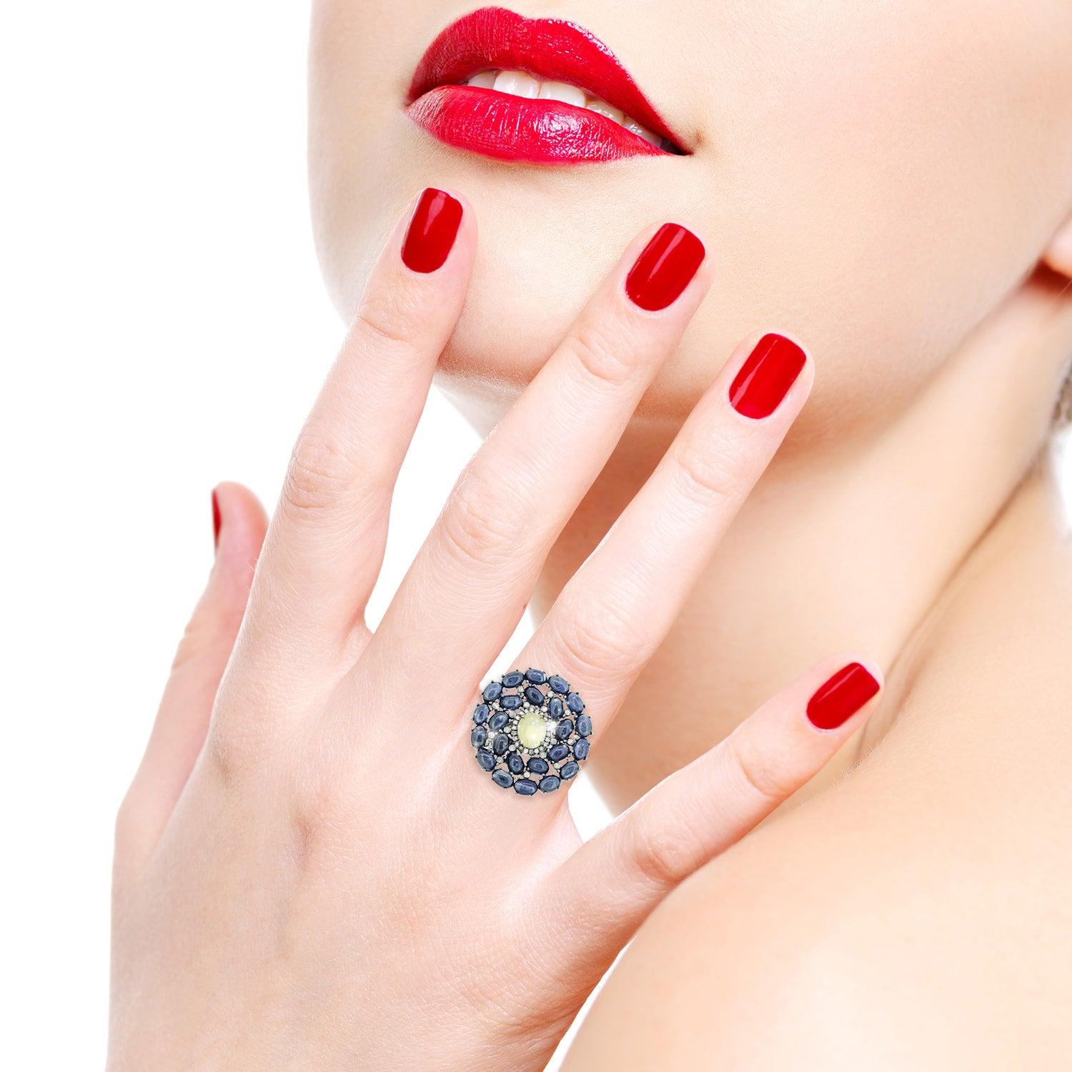 For Sale:  Opal Blue Sapphire Fluid Diamond Ring 4