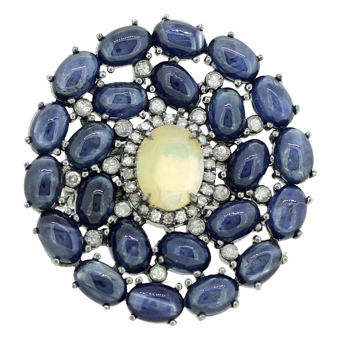 Opal Blue Sapphire Fluid Diamond Ring