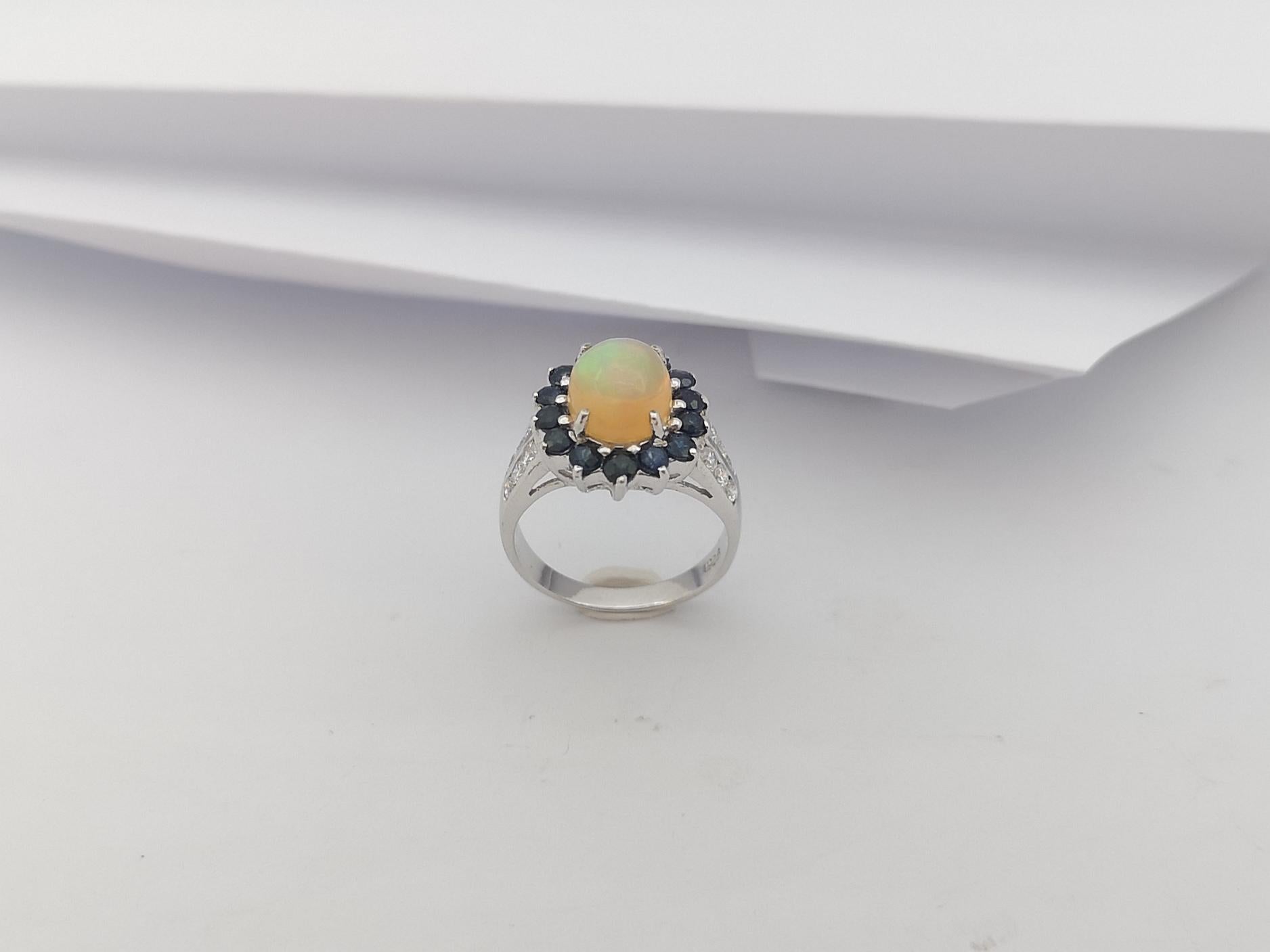 Opal, blauer Saphir mit kubischem Zirkon in Silberfassung, Ring im Angebot 8