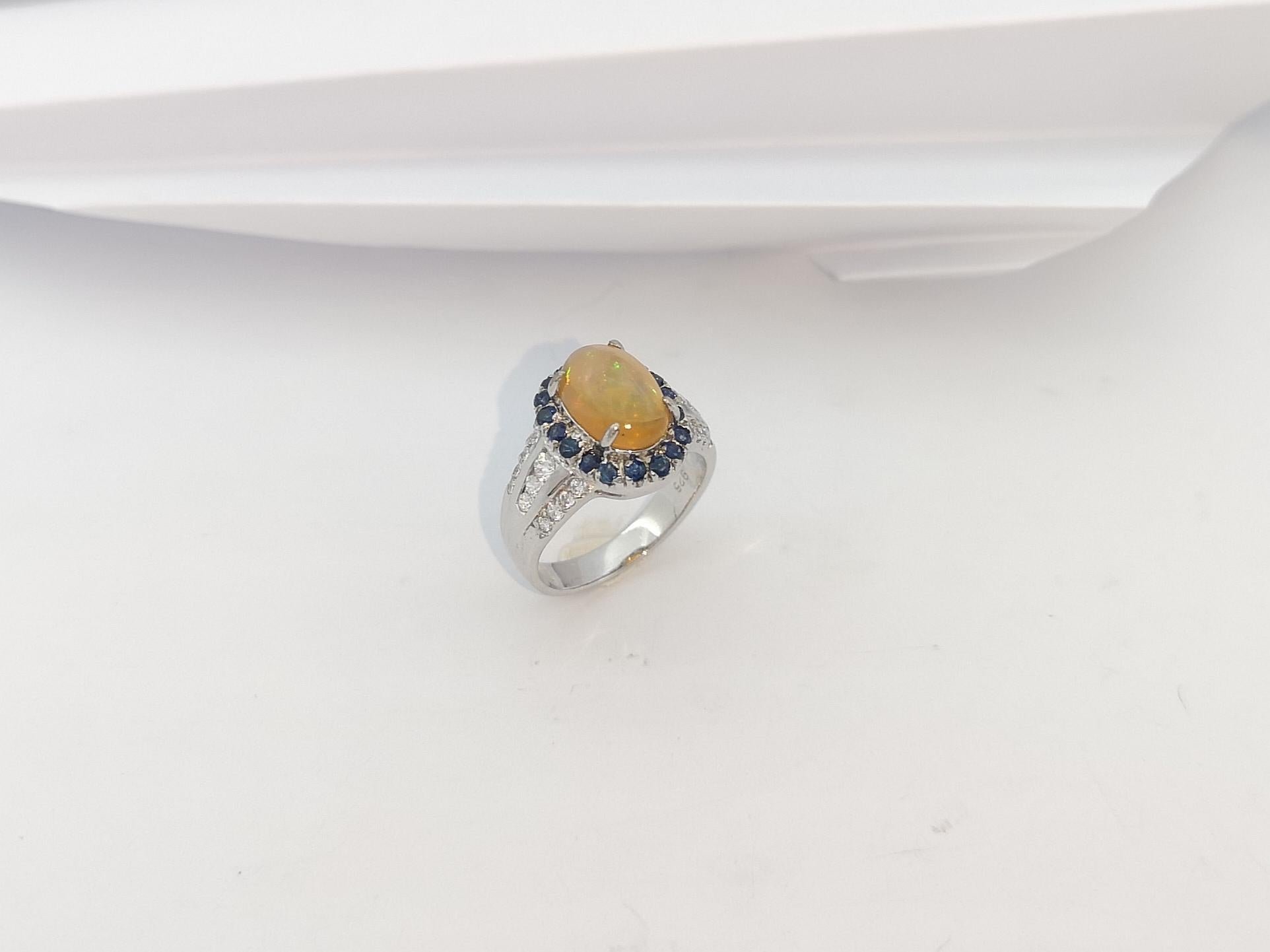 Opal, Blue Sapphire with Cubic Zirconia Ring set in Silver Settings For Sale 9