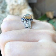 Opal, Blue Sapphire with Cubic Zirconia Ring set in Silver Settings