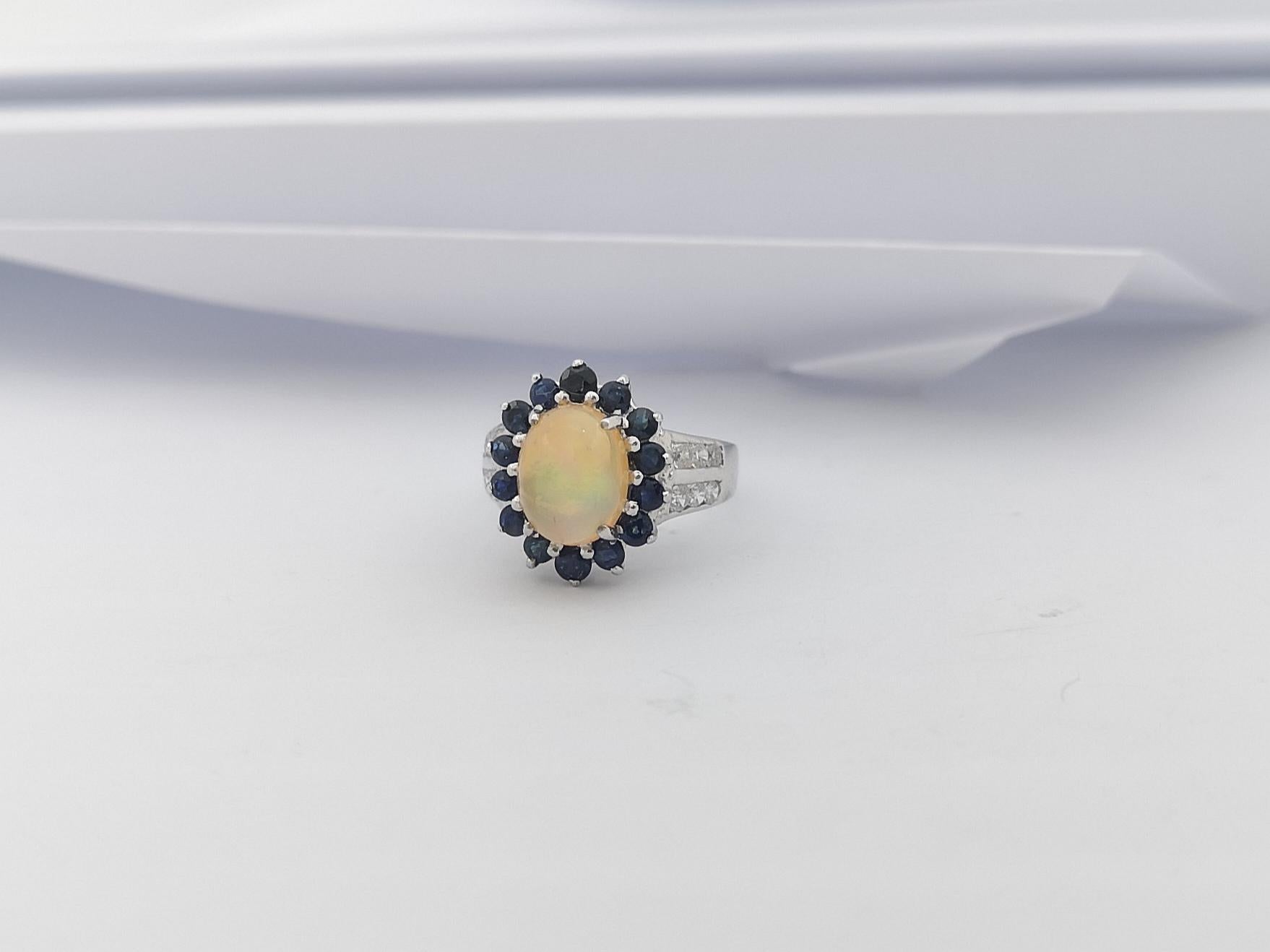 Opal, Blue Sapphire with Cubic Zirconia Ring set in Silver Settings For Sale 1