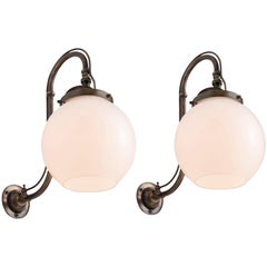 Antique Opal and Brass Gas Sconce