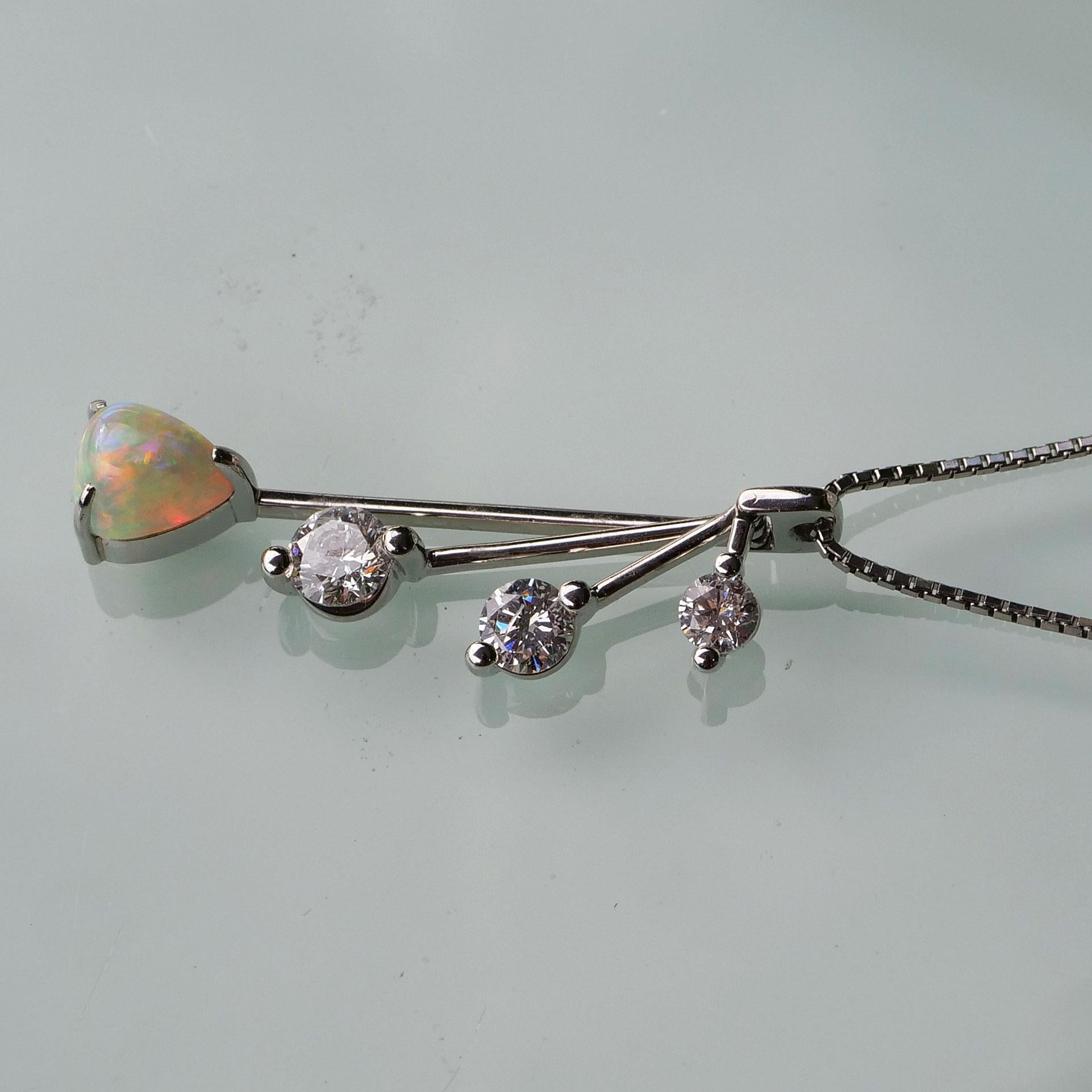 Opal Brilliant Pendant Platinum like a Mobile Fullcut Diamonds total 1 ct  In Good Condition For Sale In Viena, Viena