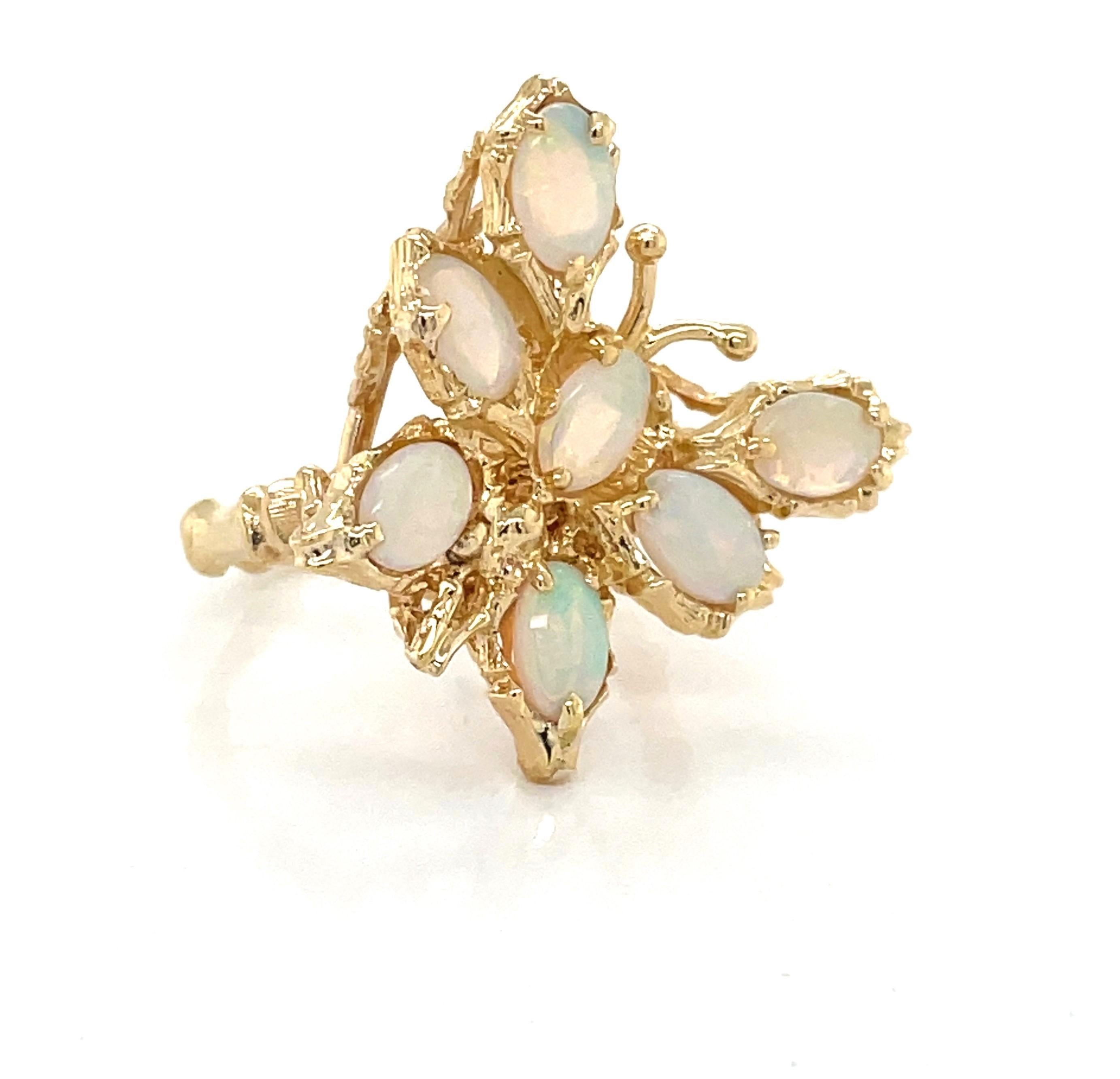 Cabochon Opal Butterfly 14 Karat Yellow Gold Cocktail Ring