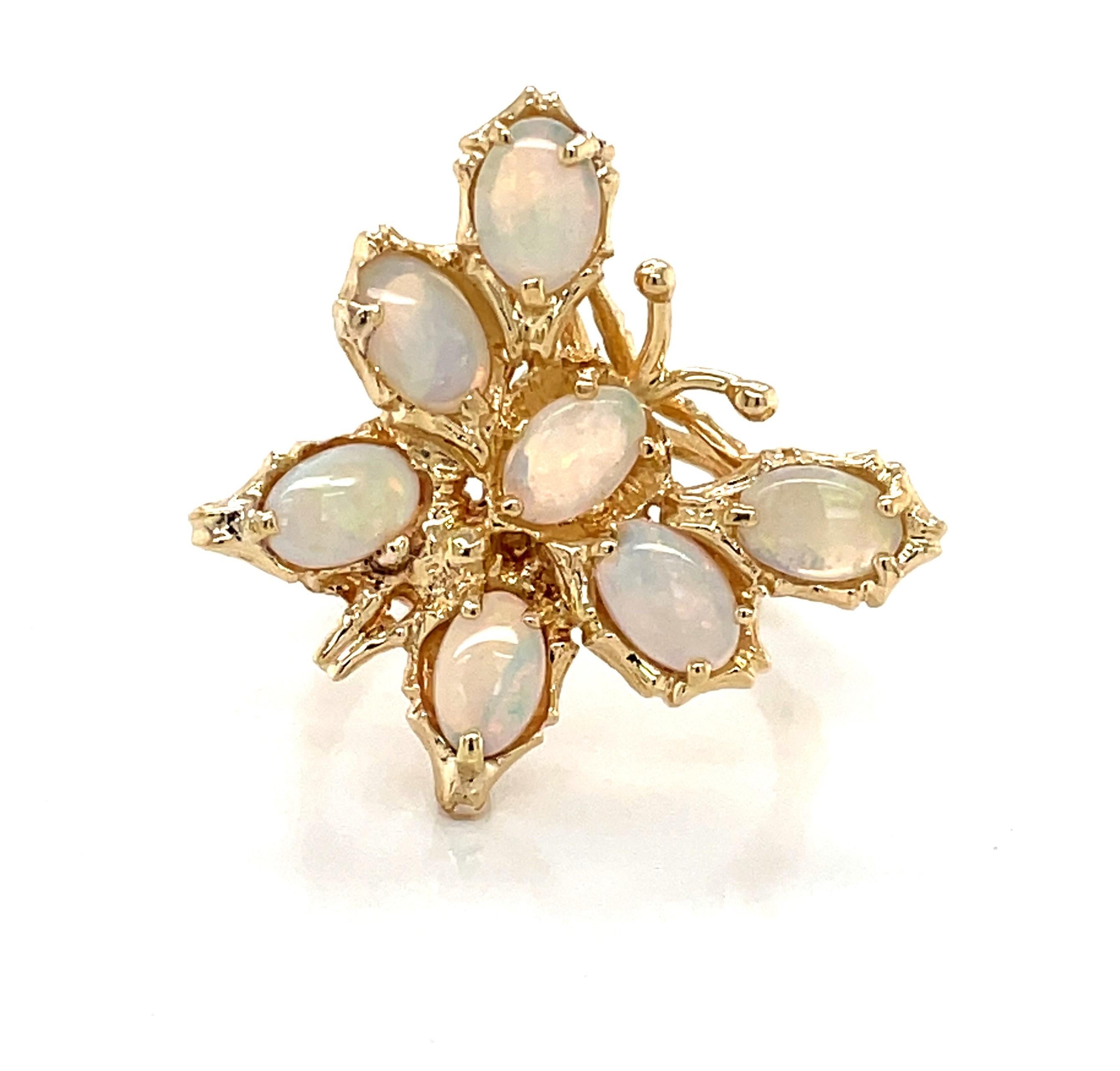Opal Butterfly 14 Karat Yellow Gold Cocktail Ring In Good Condition In Mount Kisco, NY