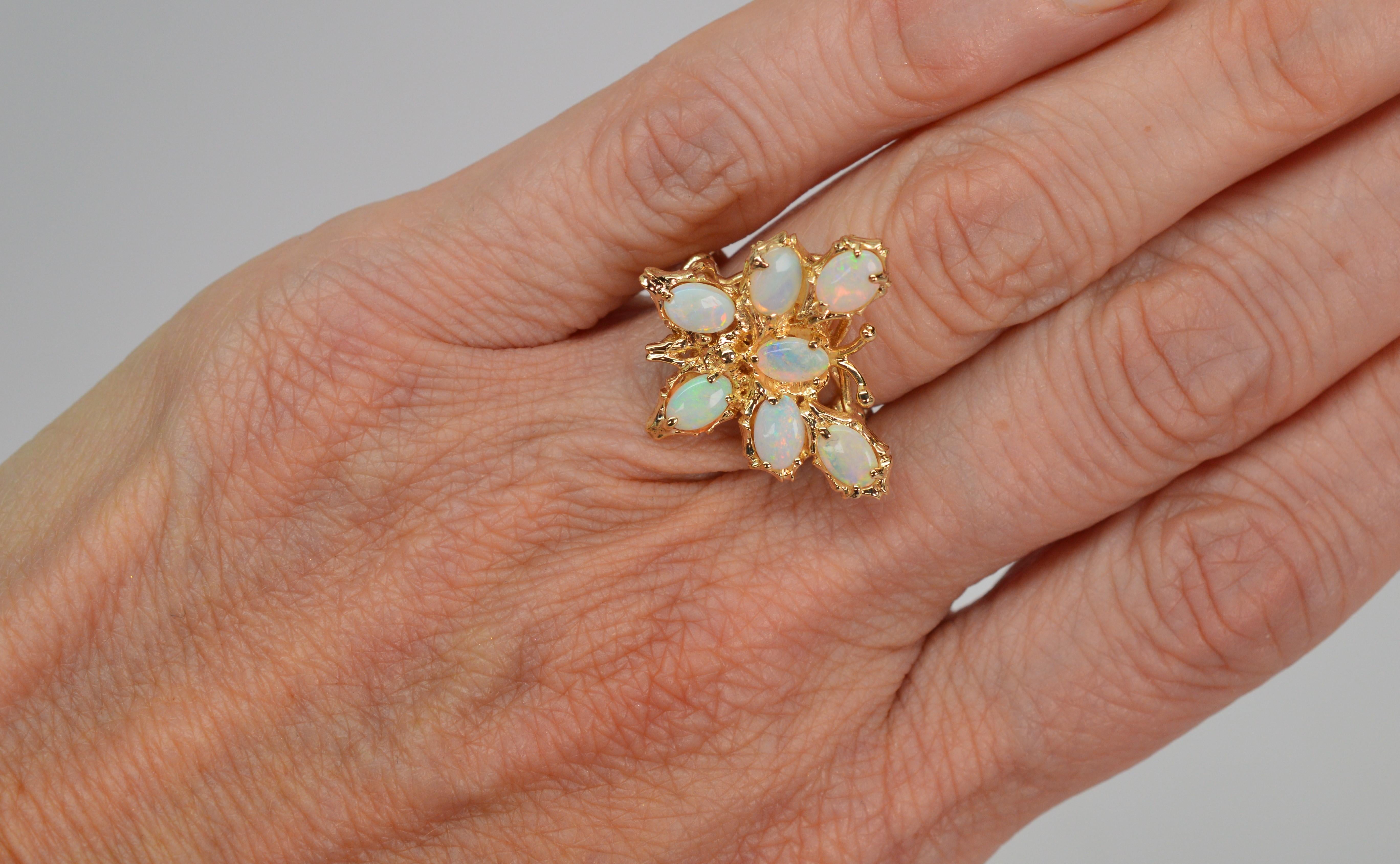 Opal Butterfly 14 Karat Yellow Gold Cocktail Ring 1