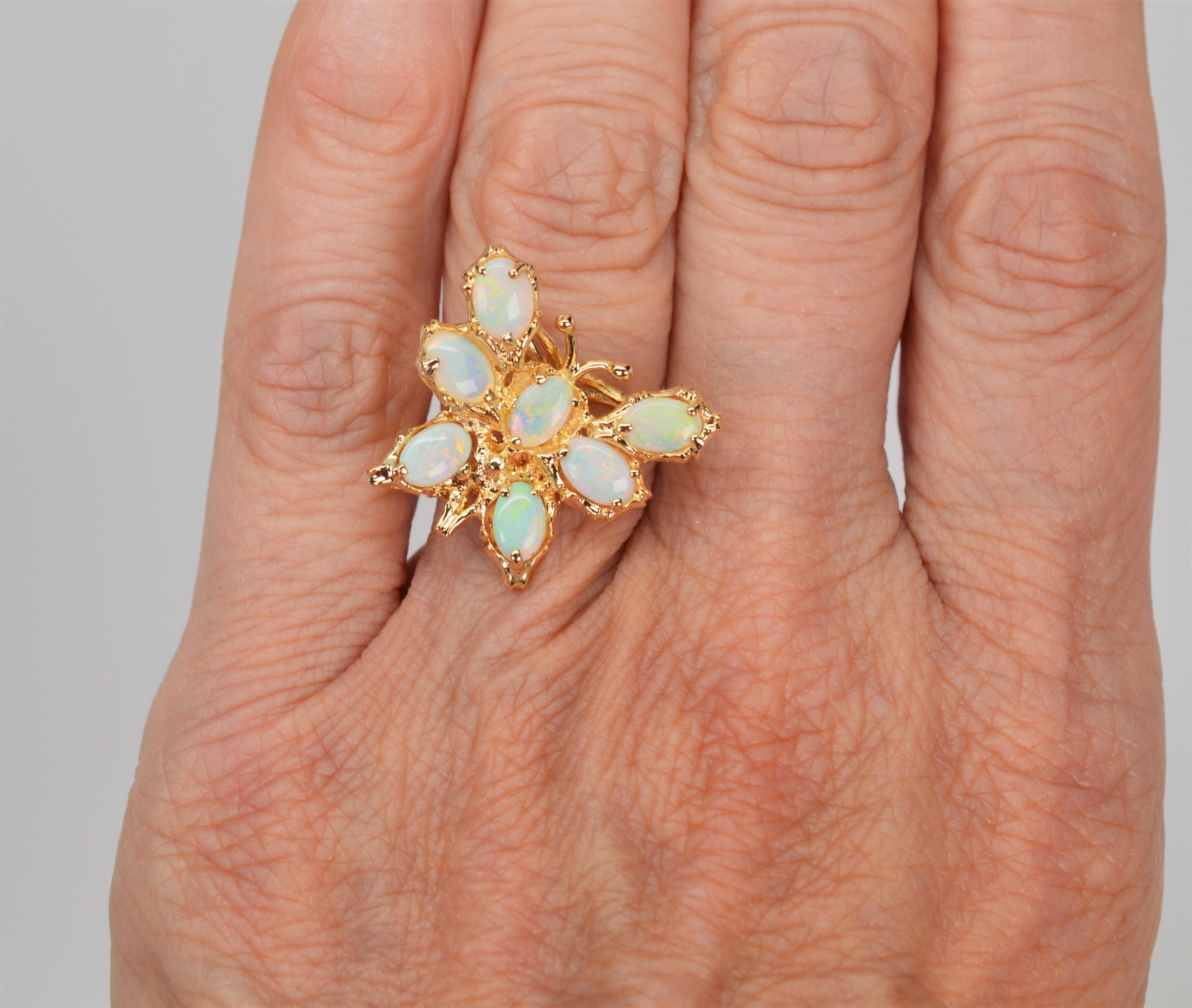Opal Butterfly 14 Karat Yellow Gold Cocktail Ring 2