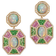 Goshwara Opal Cab With Tsavorite, Pink Sapphire and Diamond Earrings