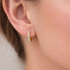 Opal cabochon 12 MM Huggie Earrings, Micro Pave Hoop Earrings