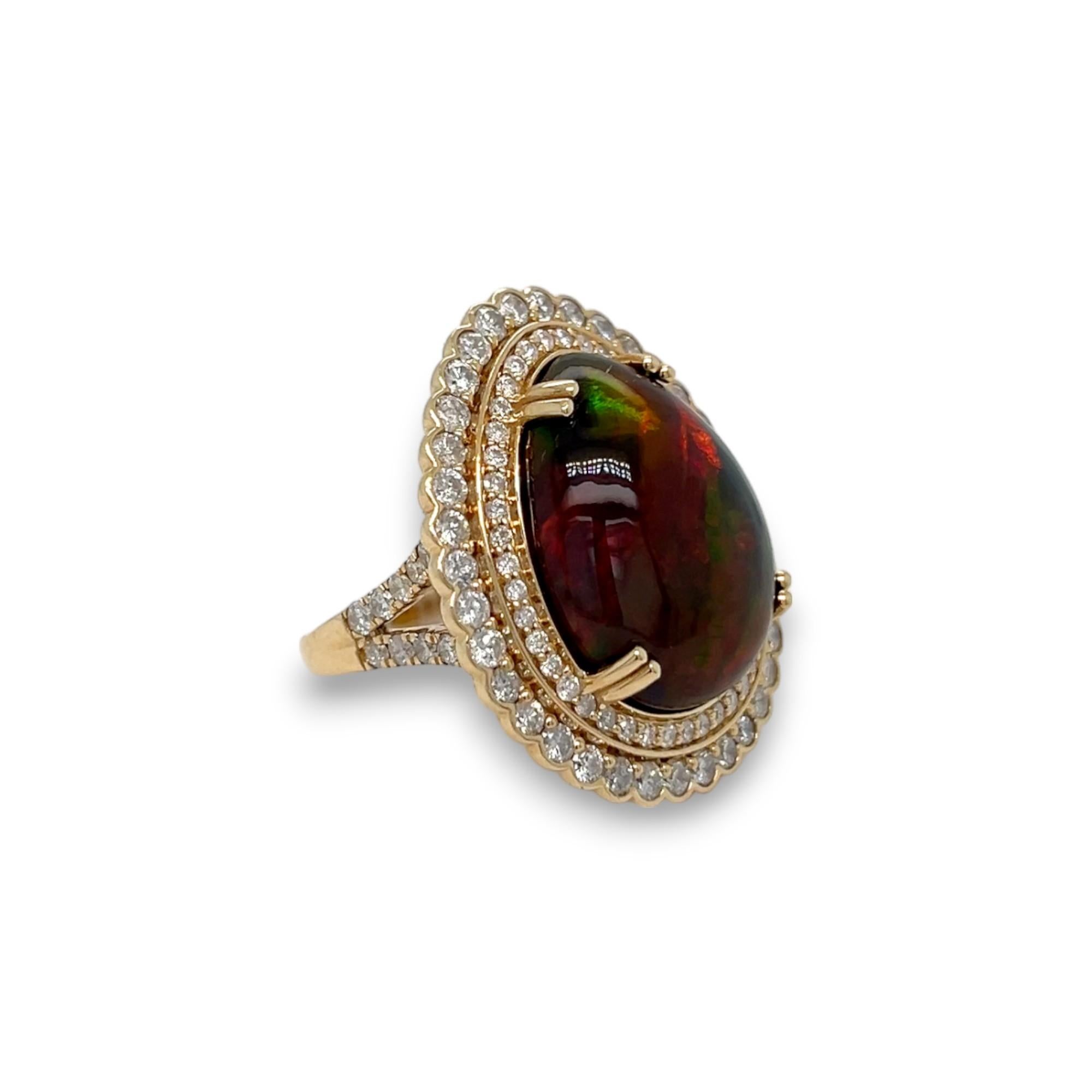 Opal Cabochon and Diamond Statement Ring In New Condition For Sale In Lewisville, TX