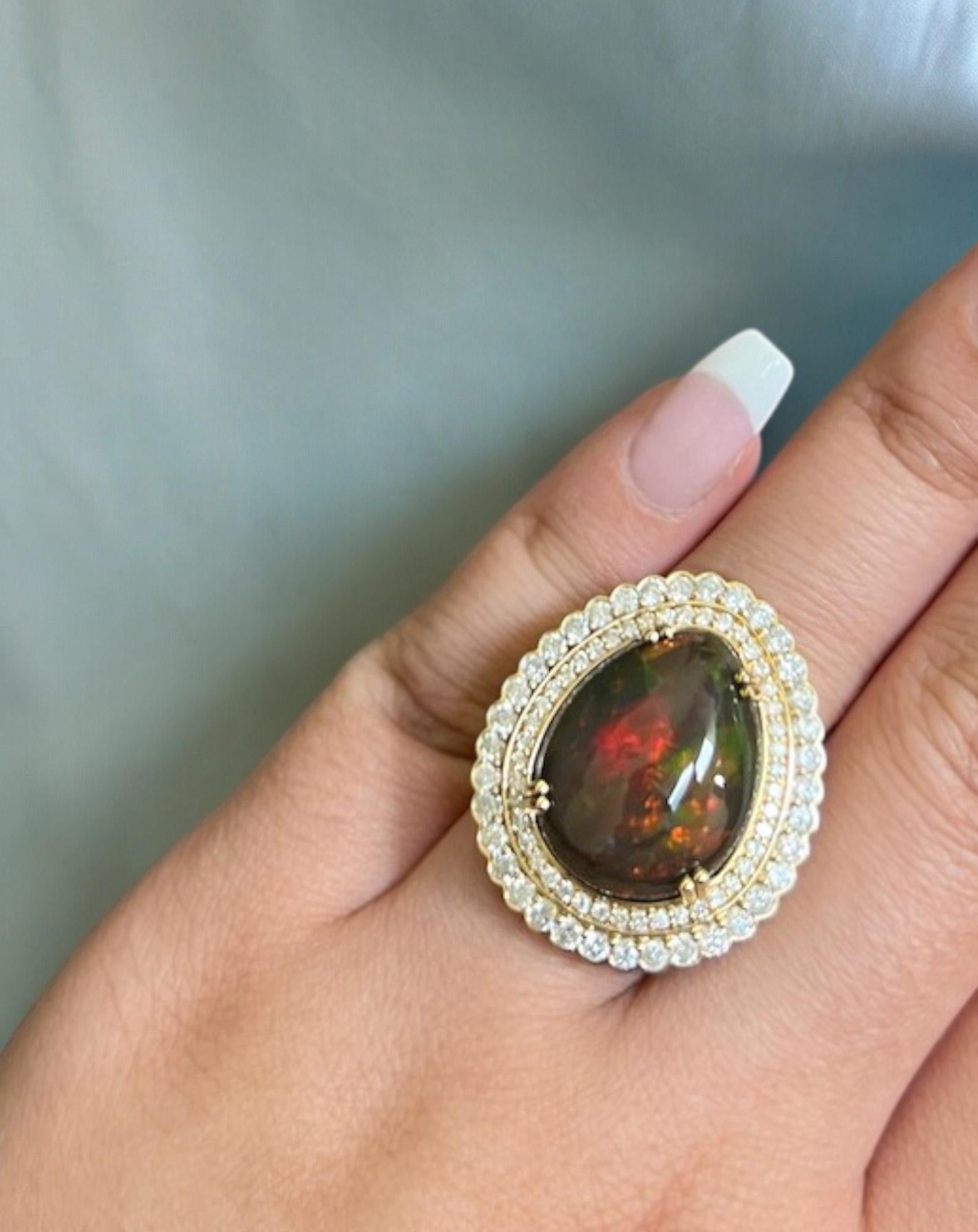 Opal Cabochon and Diamond Statement Ring For Sale 1