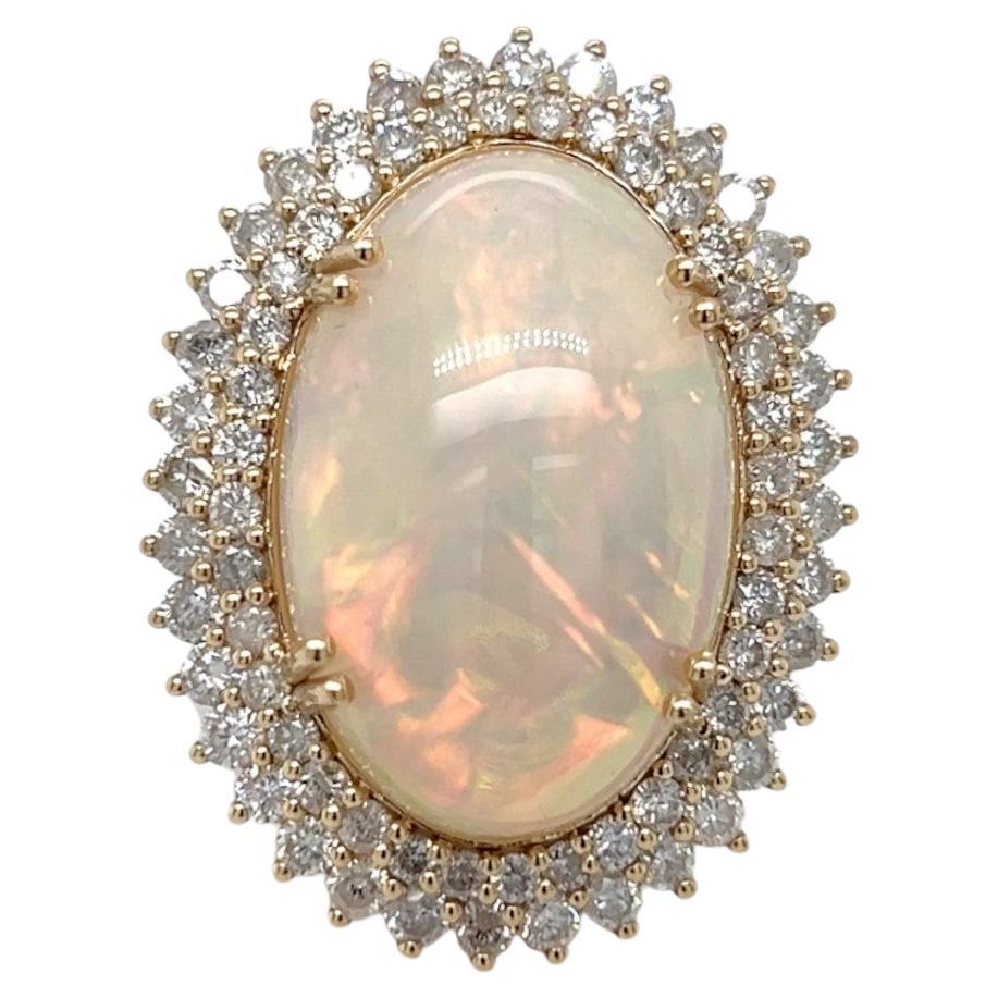 Opal Cabochon and Diamond Statement Ring