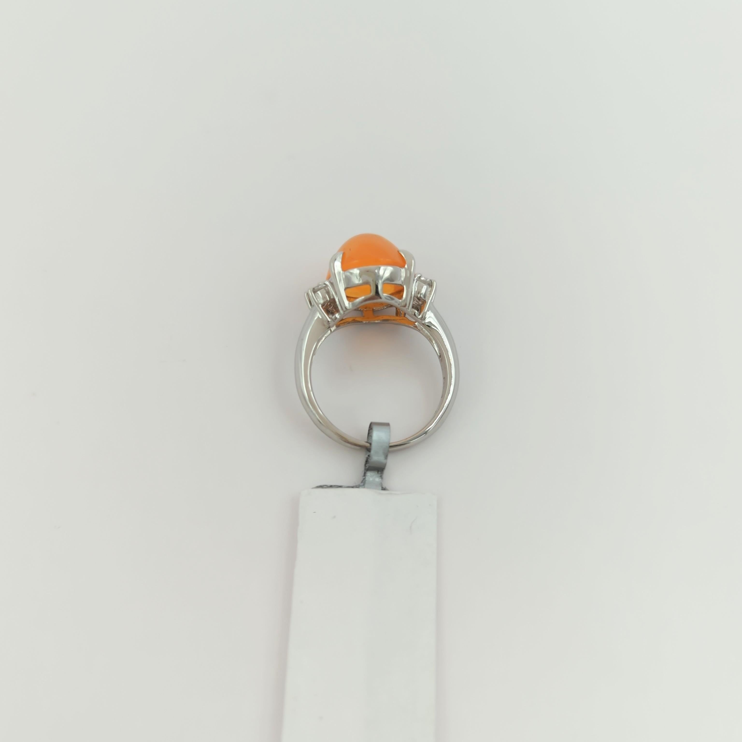 Women's or Men's Opal Cabochon and White Diamond Cocktail Ring in Platinum