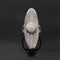 Opal Cabochon Diamond 18K White Gold Ring