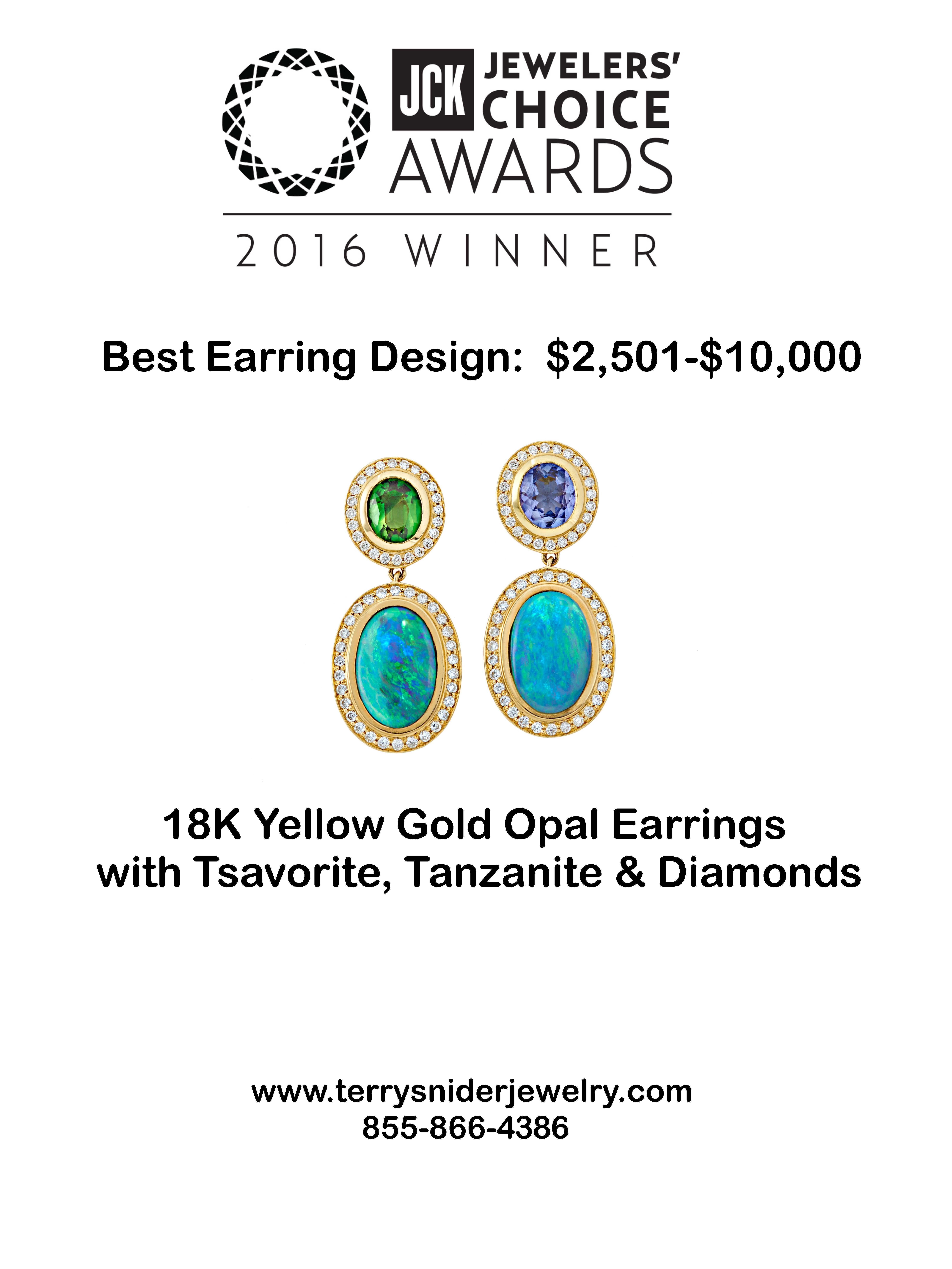 Women's Opal Cabochon Drops with Tanzanite and Tsavorite 18k Yellow Gold Earrings For Sale