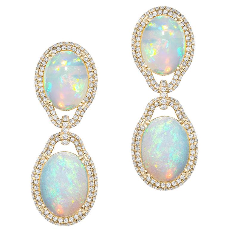 Goshwara Opal Cabochon And Diamond Earrings For Sale