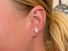 Opal Cabochon Oval Stud Earrings Solid 14K Yellow Gold
