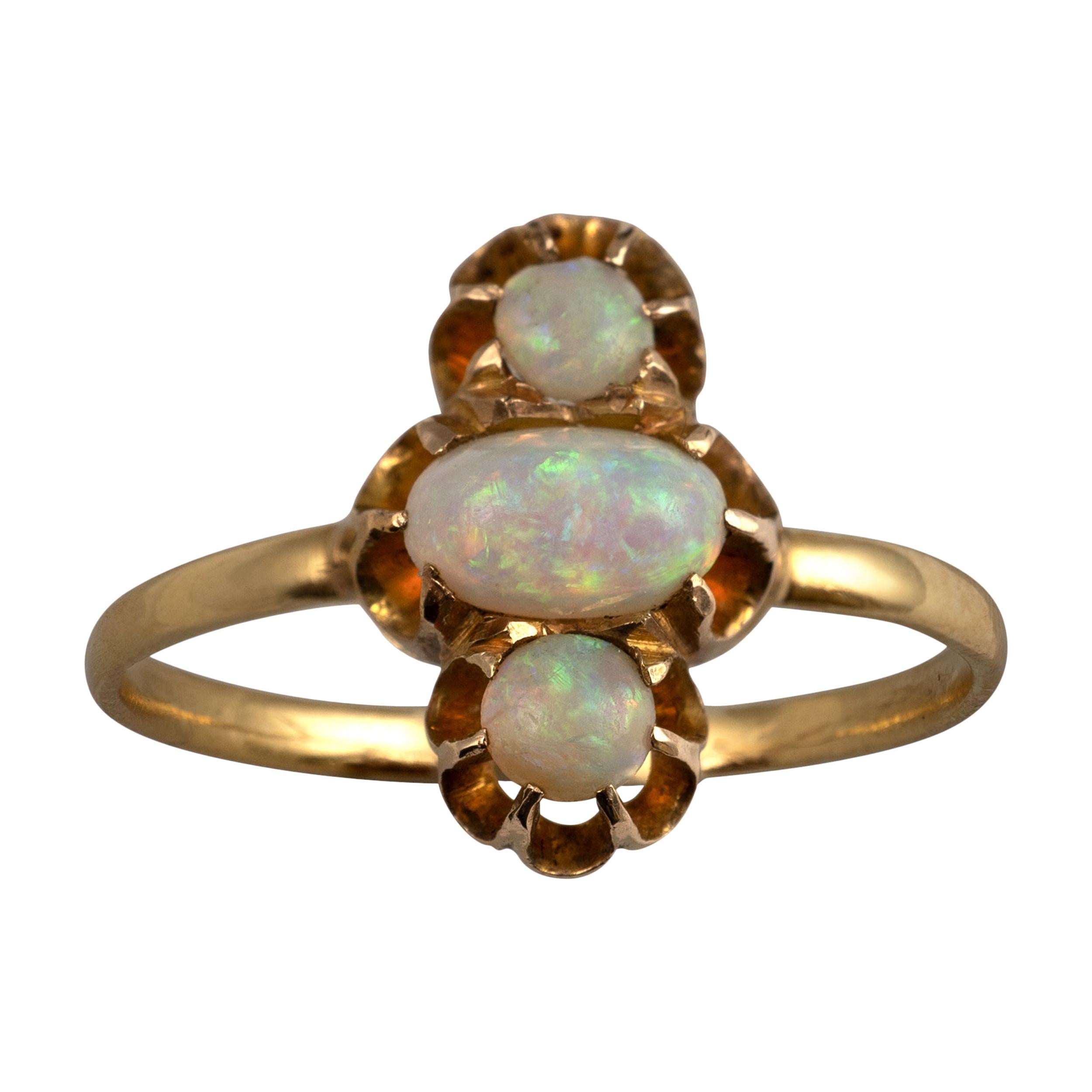 Opal Cabochon Ring 18 Karat Yellow Gold Vintage Opal Jewelry For Sale
