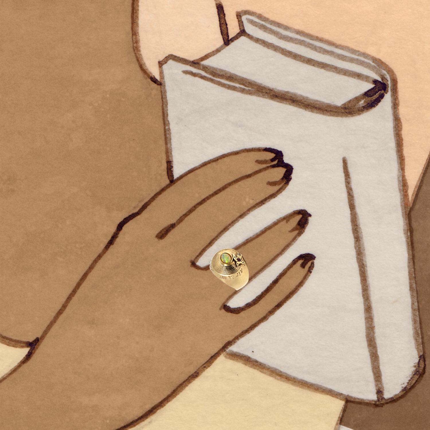 Women's Opal Cabochon Ruby 18 Karat Gold Ring