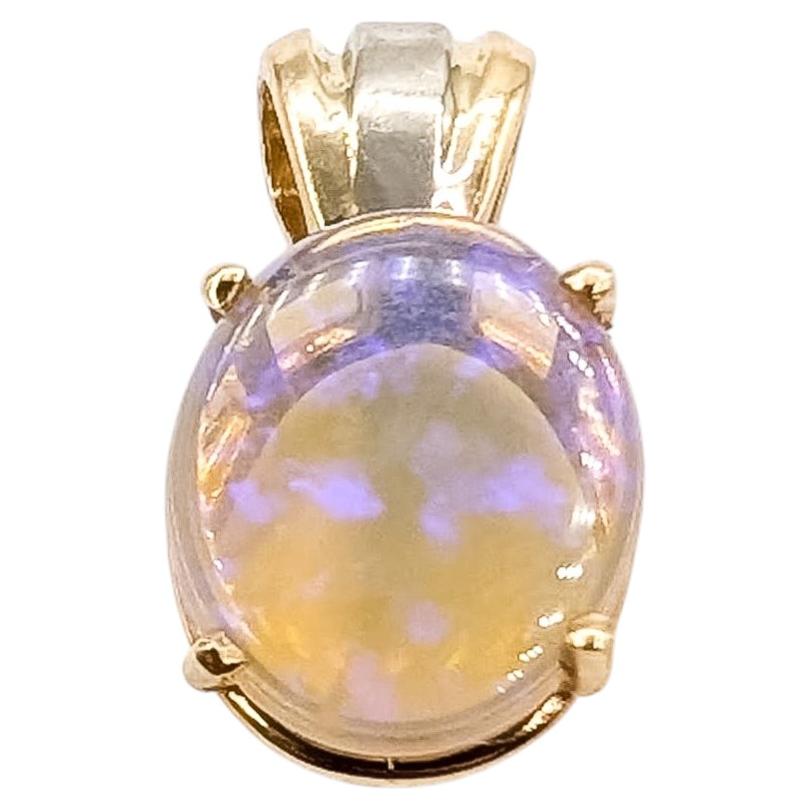 Opal Cabochon Solitaire Pendant in 14k Yellow Gold
