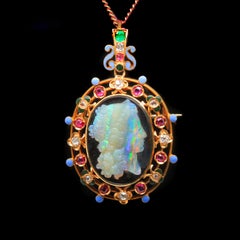 Opal Cameo Gem-Set Brooch Pendant, Wilhelm Schmidt, circa 1880s