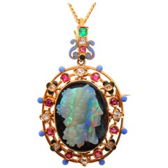 Opal Cameo Gem-Set Brooch Pendant, Wilhelm Schmidt, circa 1880s