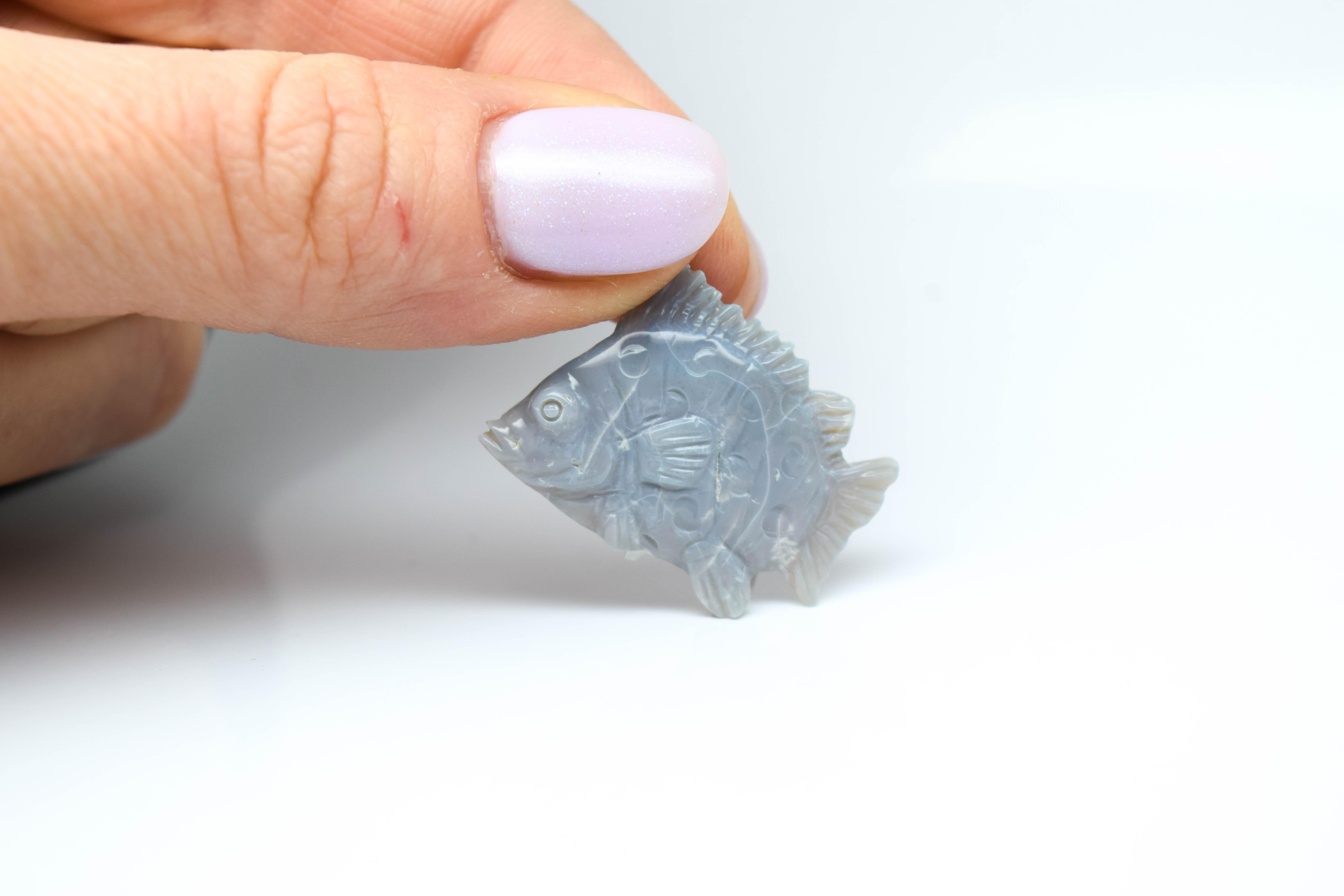 Antique Cushion Cut Opal Carved Fish Gemstone For Sale