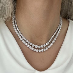 Timeless 14K (or 18k upon request) White Gold Straight Tennis Diamond Necklace