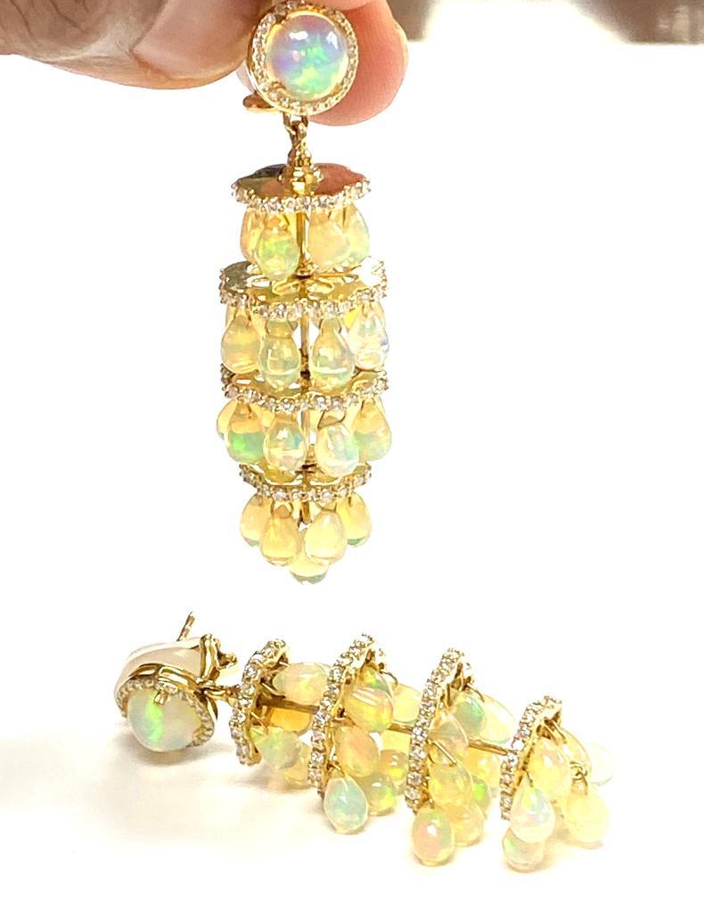 Bead Goshwara Opal Chandelier And Diamond Earrings For Sale