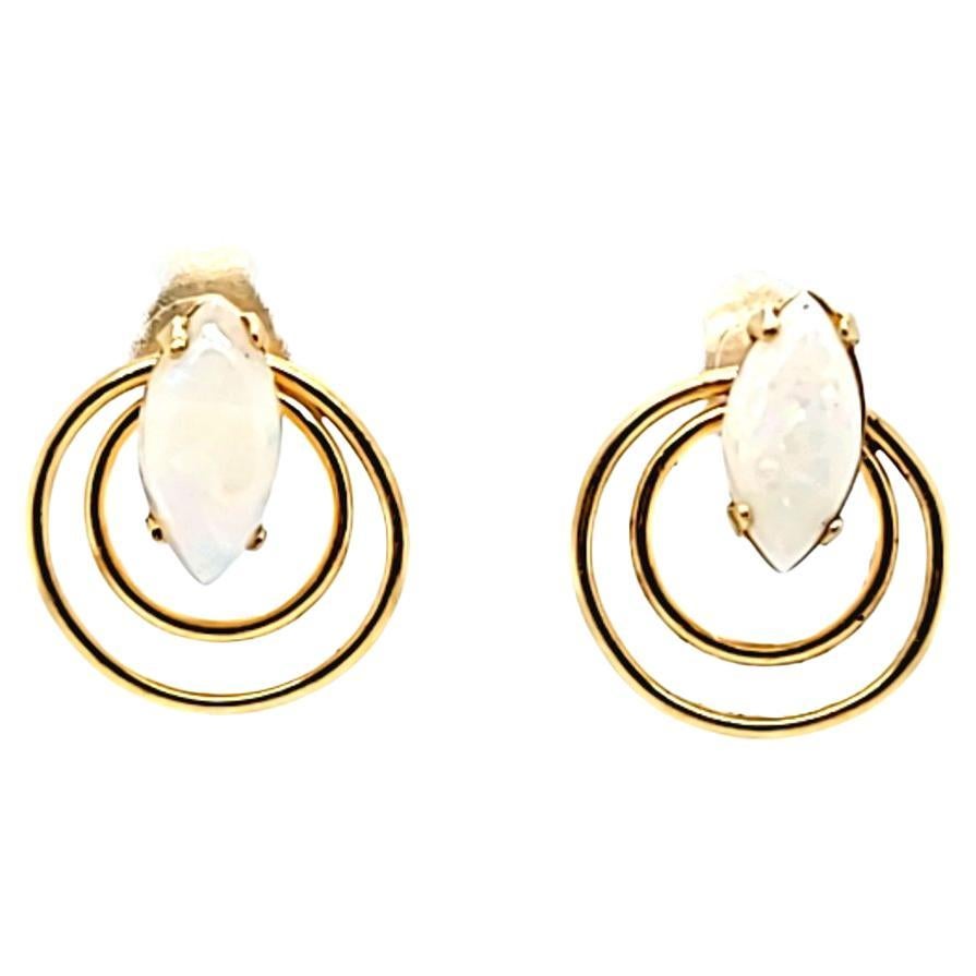 Opal Circle Earrings in Yellow Gold For Sale