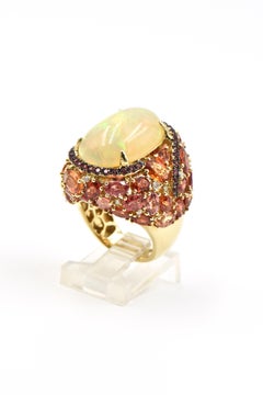 Opal, Citrine, Sapphire and Diamond Gold Cocktail Ring