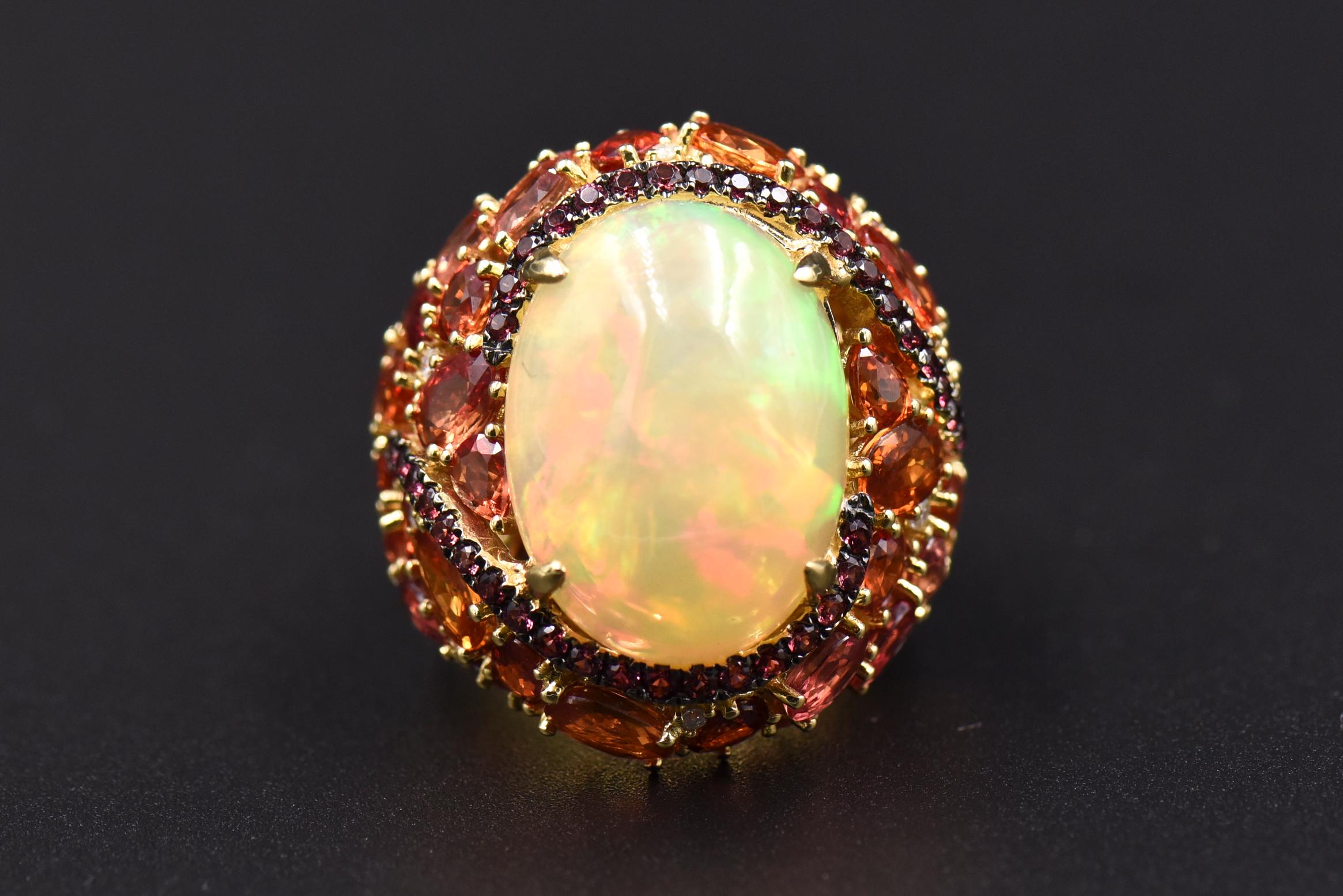 Gold Cocktail-Ring mit Opal, Citrin, Saphir und Diamant im Zustand „Hervorragend“ im Angebot in Miami Beach, FL