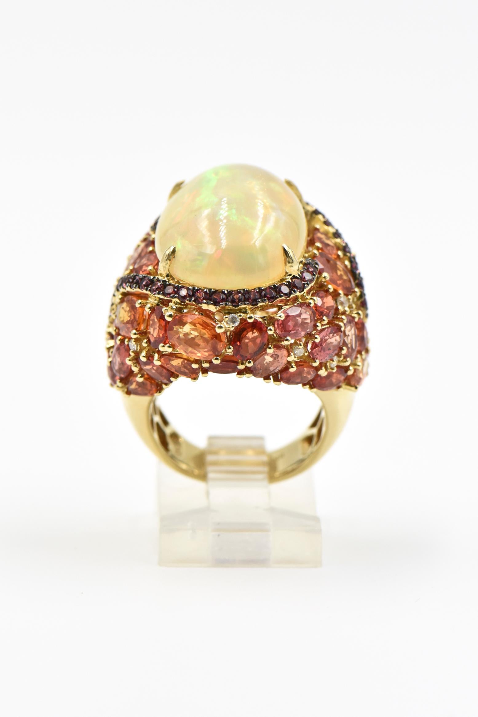 Women's or Men's Opal, Citrine, Sapphire and Diamond Gold Cocktail Ring For Sale