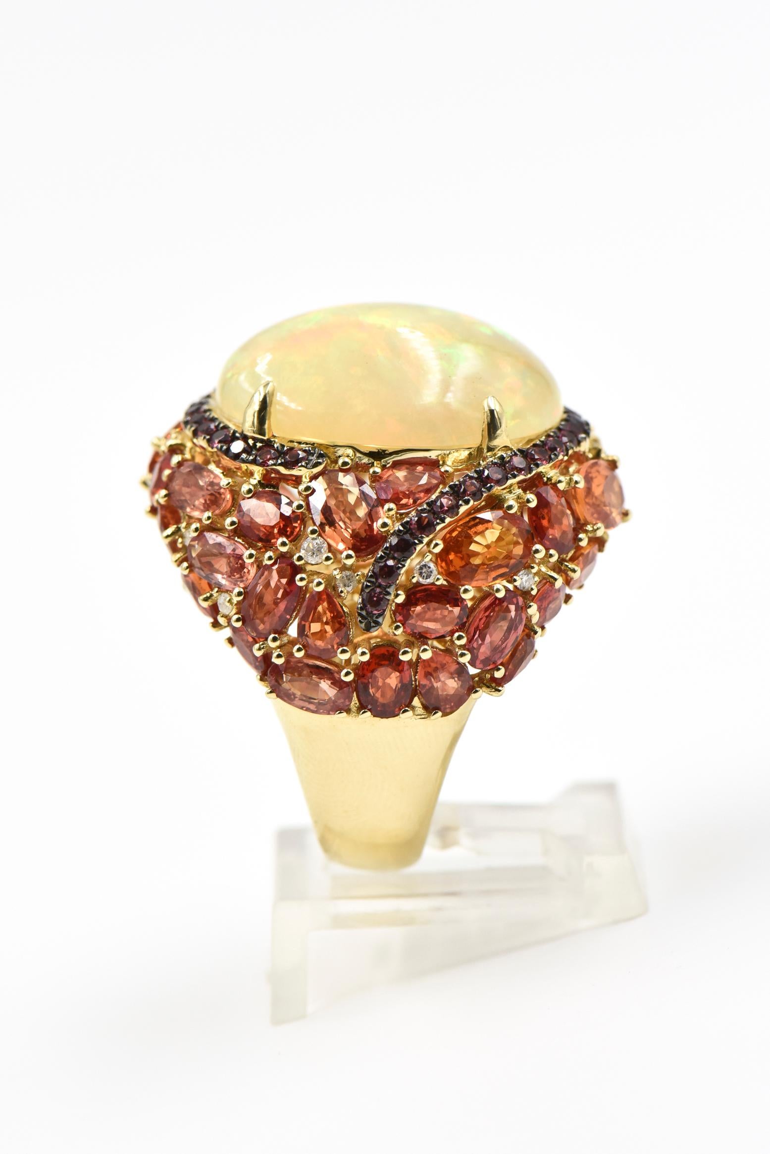 Gold Cocktail-Ring mit Opal, Citrin, Saphir und Diamant im Angebot 1