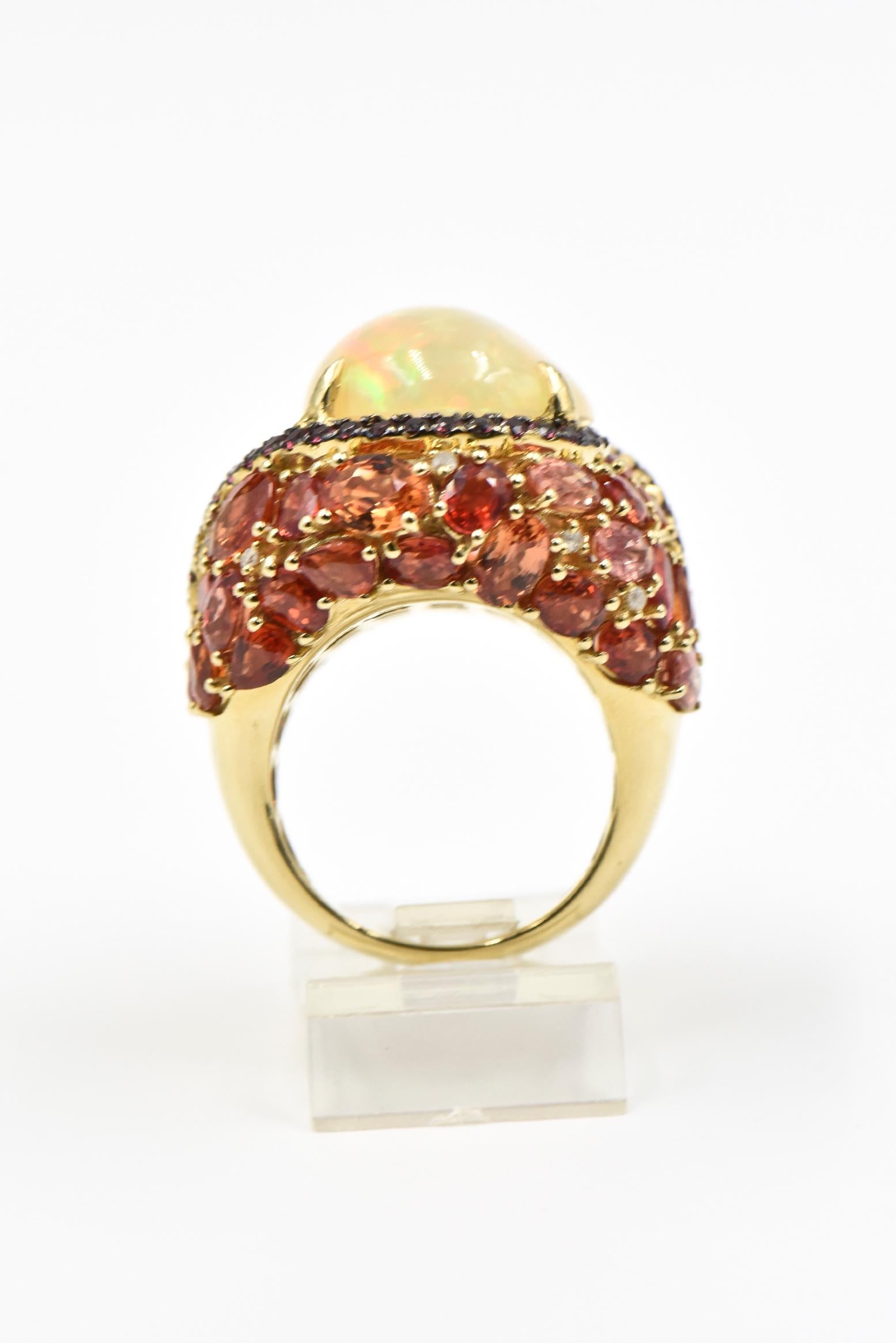 Opal, Citrine, Sapphire and Diamond Gold Cocktail Ring For Sale 2