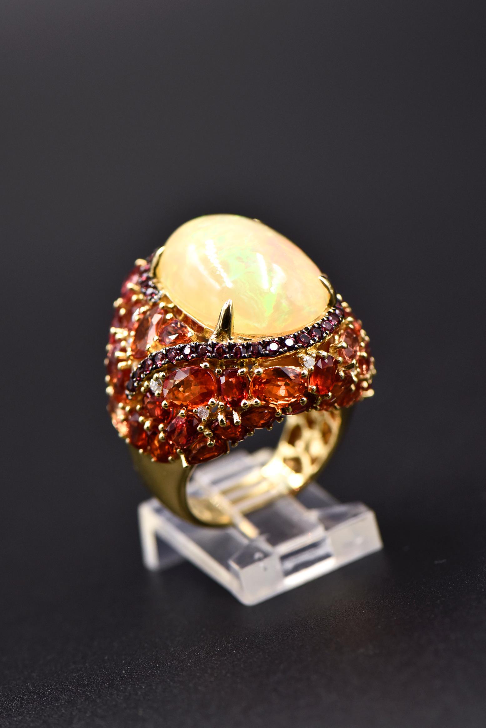 Opal, Citrine, Sapphire and Diamond Gold Cocktail Ring For Sale 4