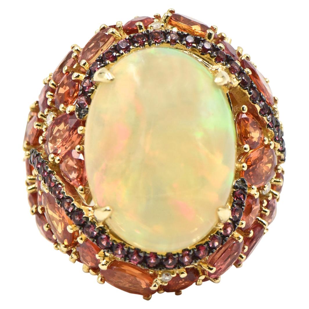 Gold Cocktail-Ring mit Opal, Citrin, Saphir und Diamant