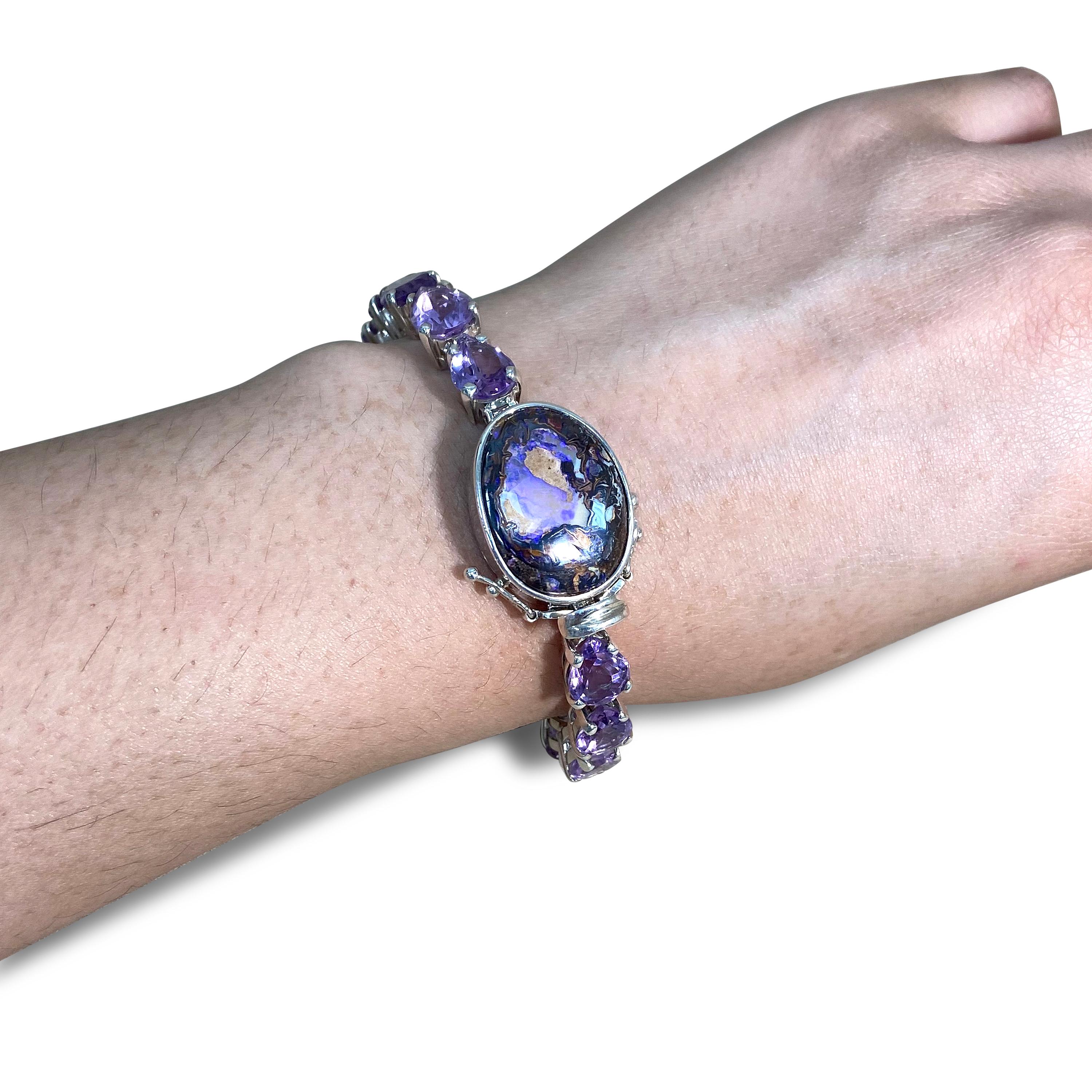 Women's Stephen Dweck Opal Closure Amethyst Accent Tennis Bracelet in Sterling Silver 