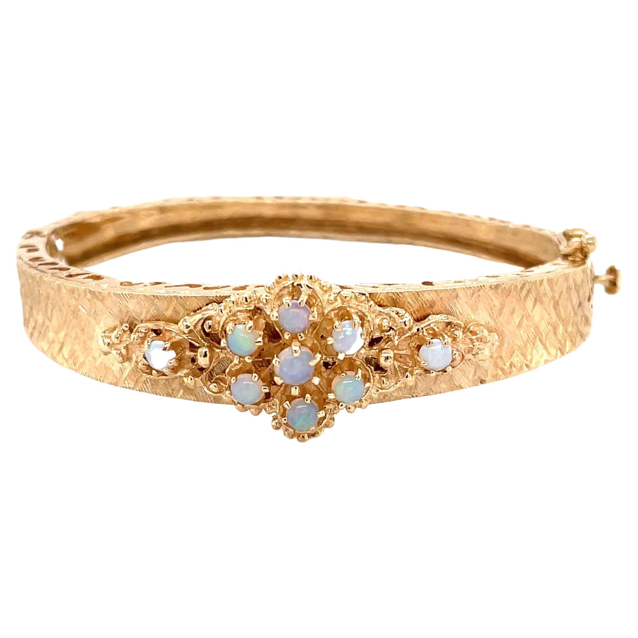 Opal Cluster 14 Karat Yellow Gold Bangle Bracelet