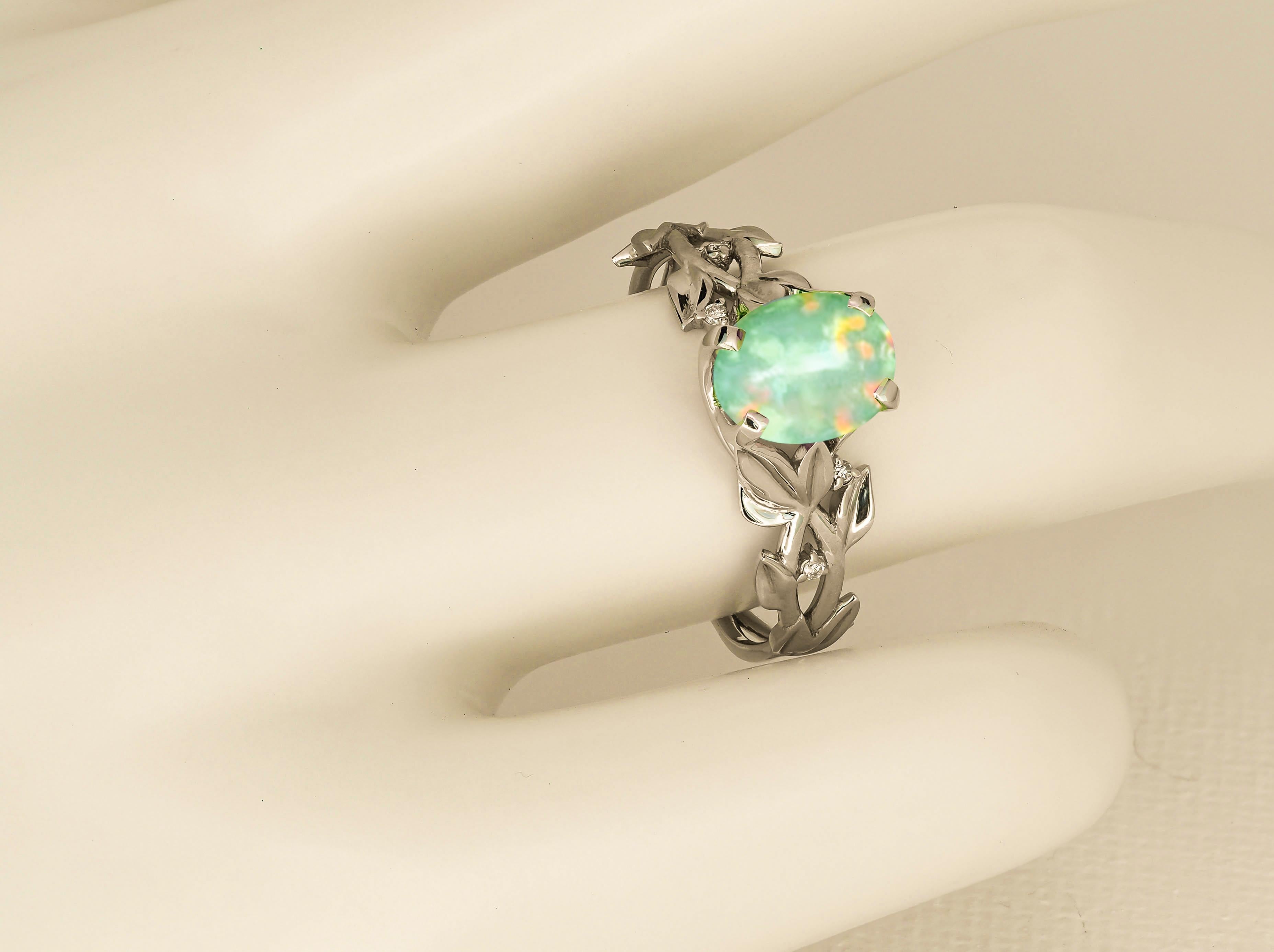 For Sale:  Opal Cocktail 14k Gold Ring 4