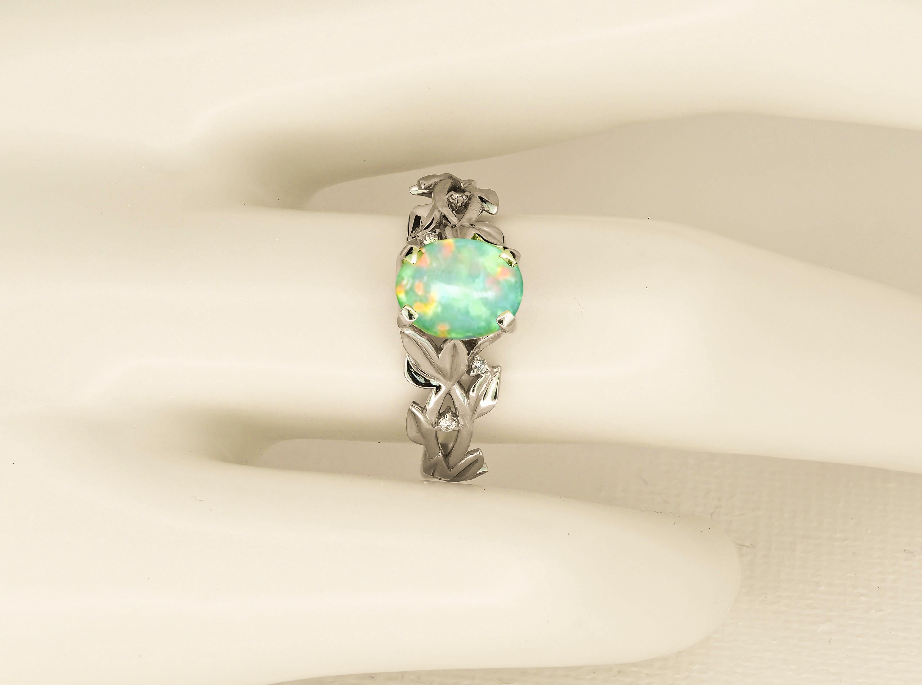For Sale:  Opal Cocktail 14k Gold Ring 5