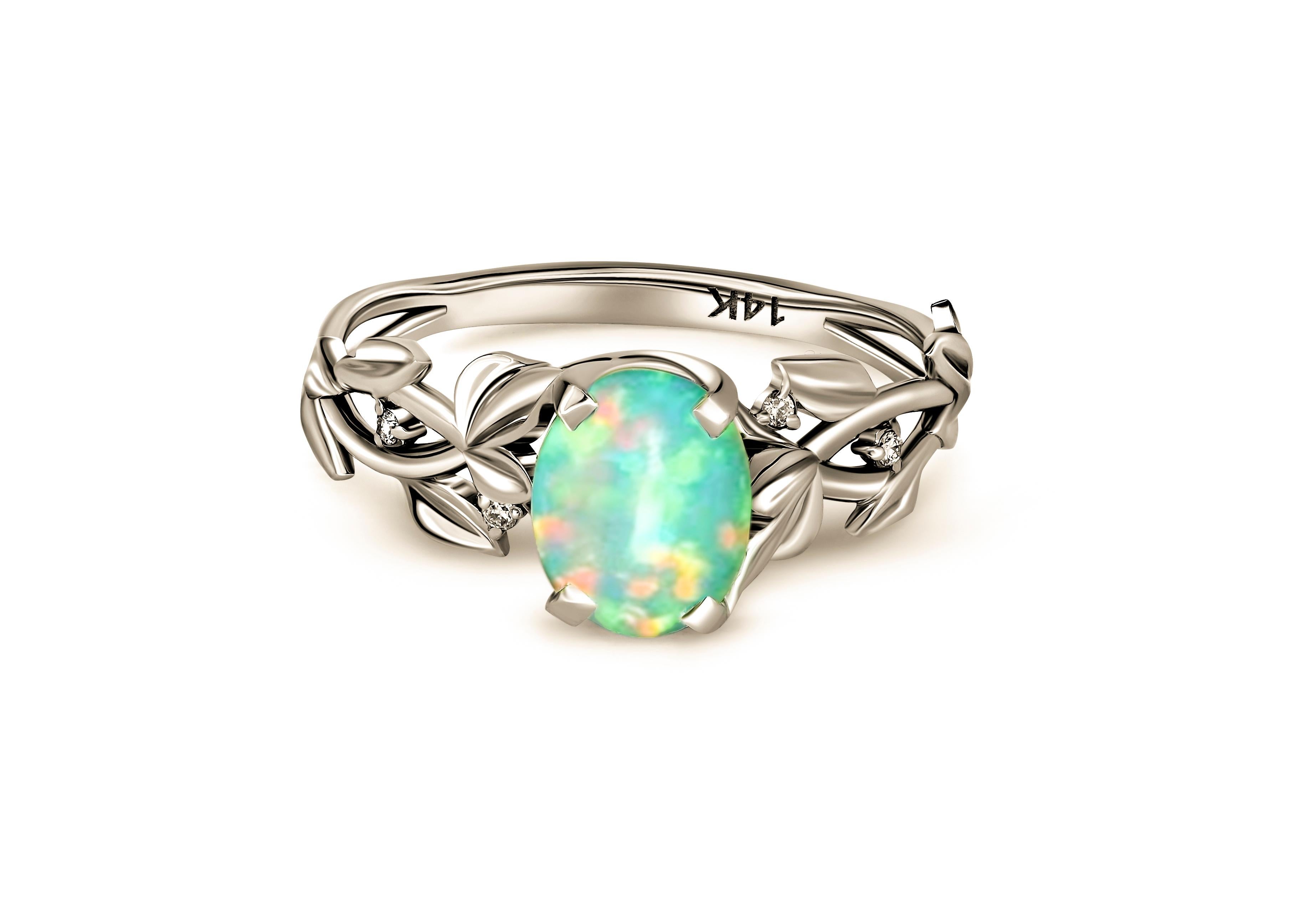 For Sale:  Opal Cocktail 14k Gold Ring 7