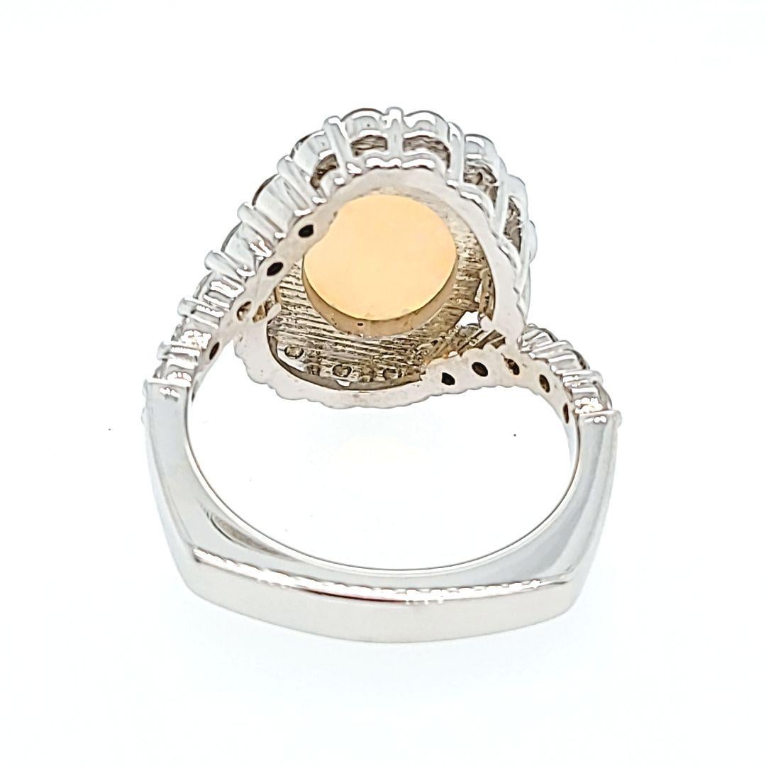 Cabochon Opal Cocktail Ring with Diamond Accents in White Gold